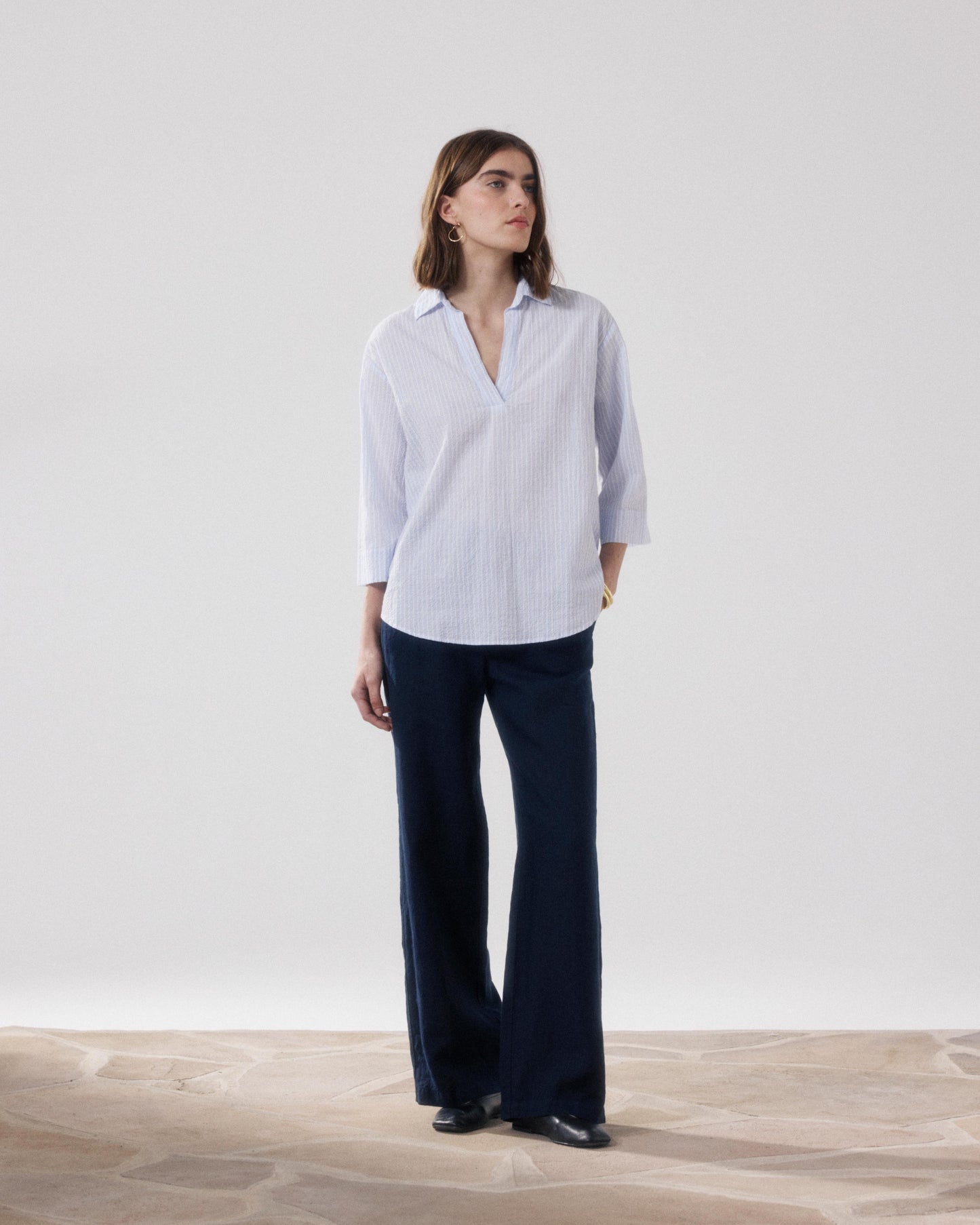 Pantalon Femme en Lin Bleu Nuit Positanon