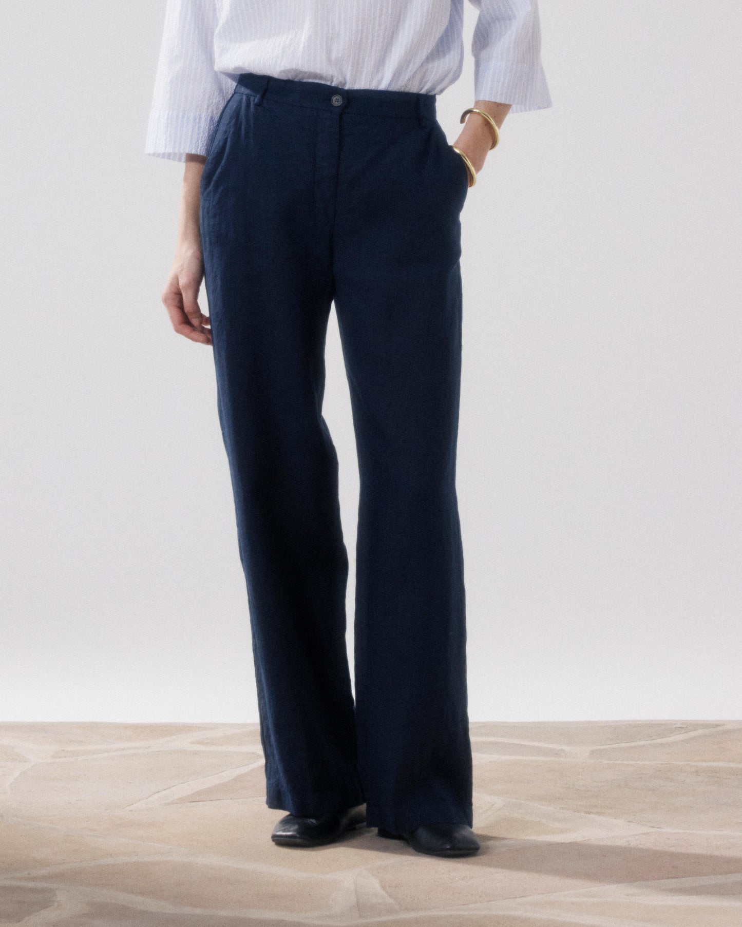 Pantalon Femme en Lin Bleu Nuit Positanon