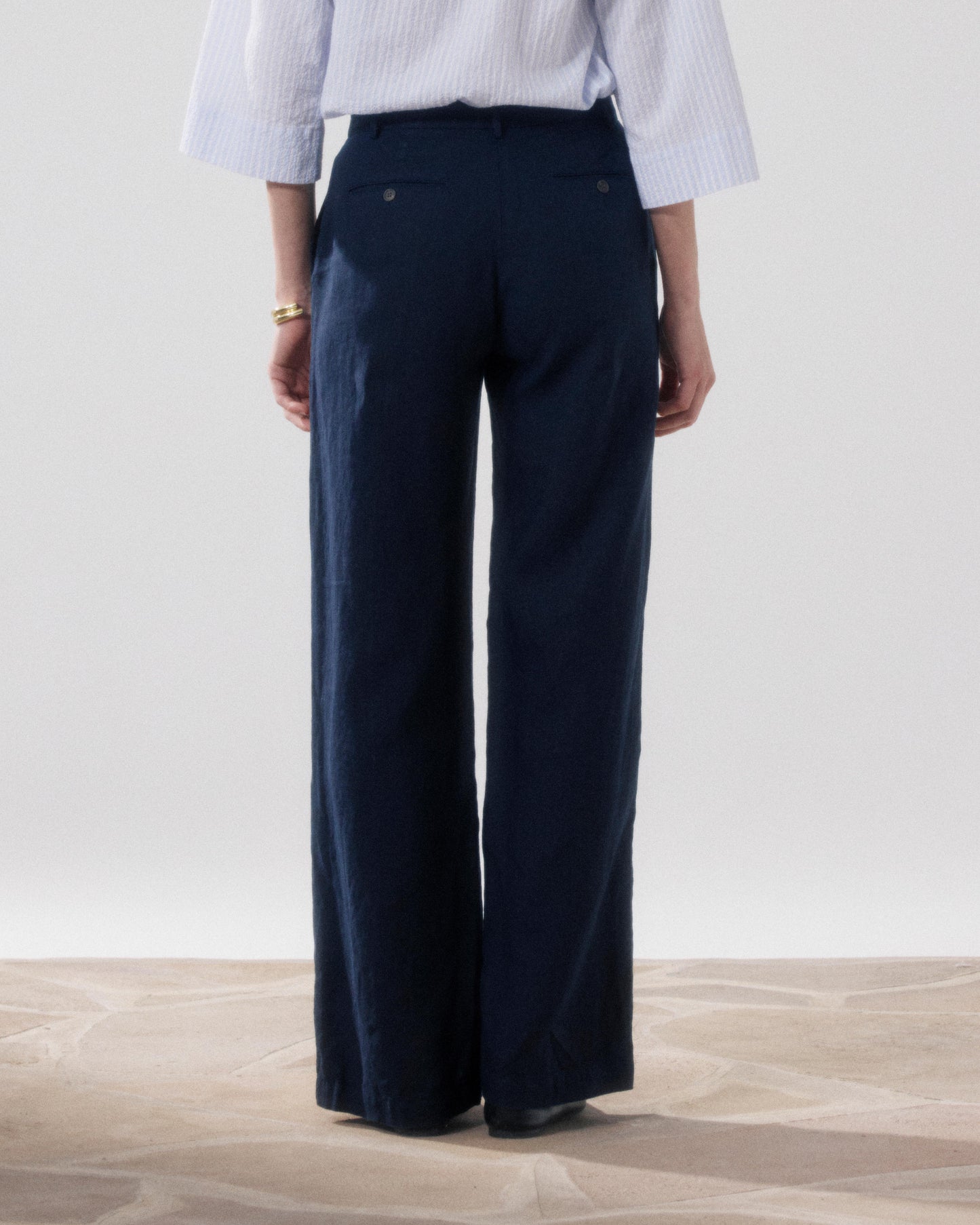 Pantalon Femme en Lin Bleu Nuit Positanon
