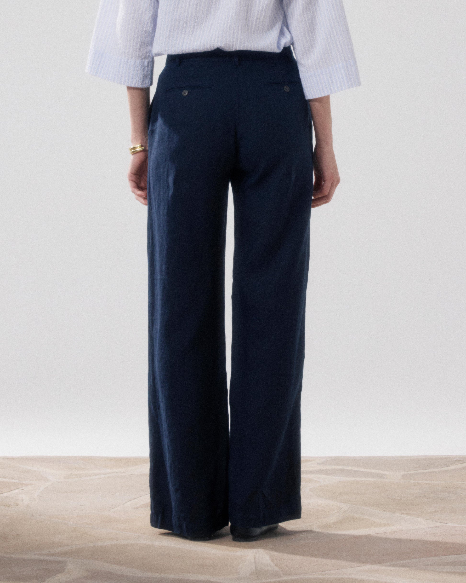Pantalon Femme en Lin Bleu Nuit Positanon