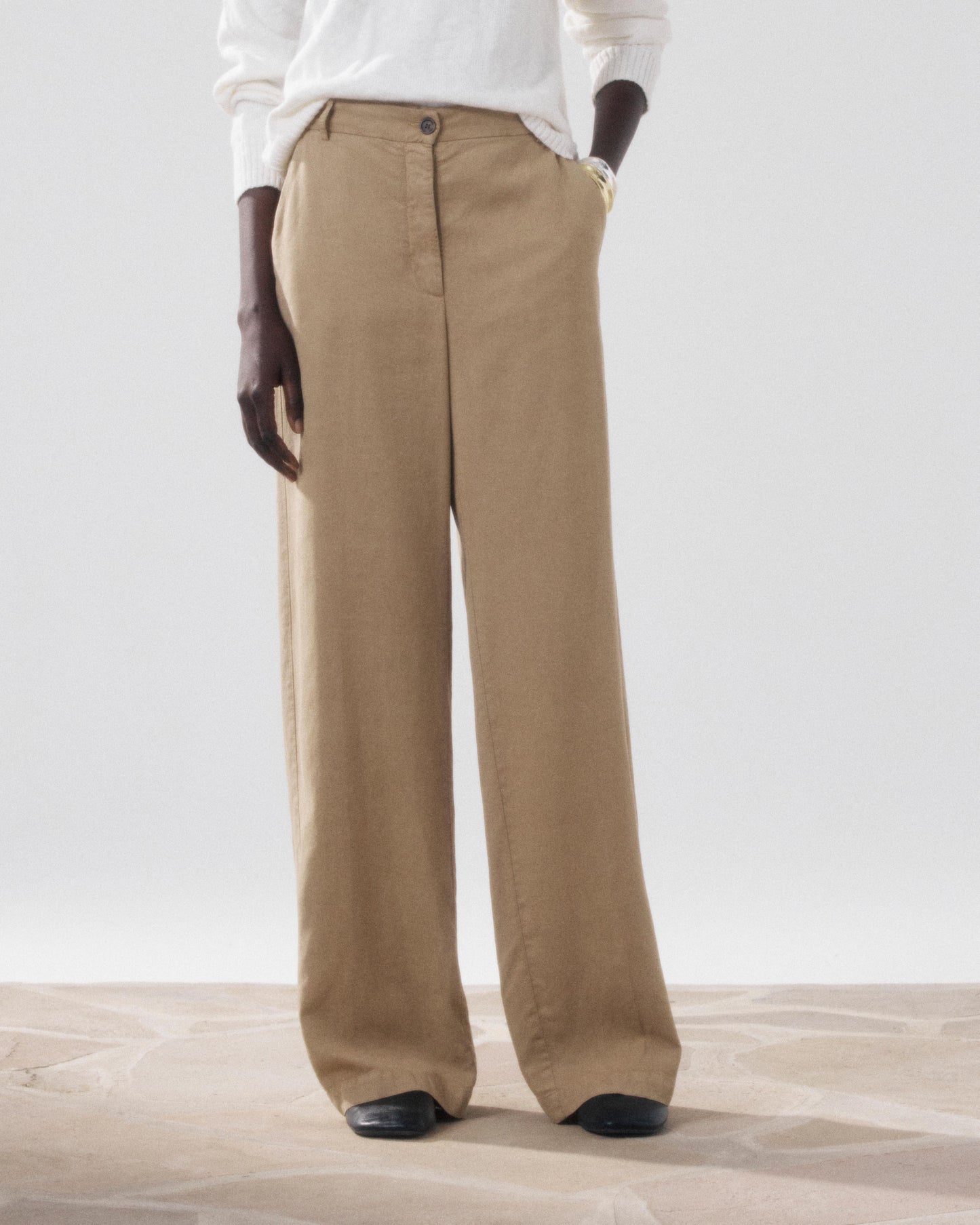 Pantalon Femme en Lyocell & Lin Beige Positanon