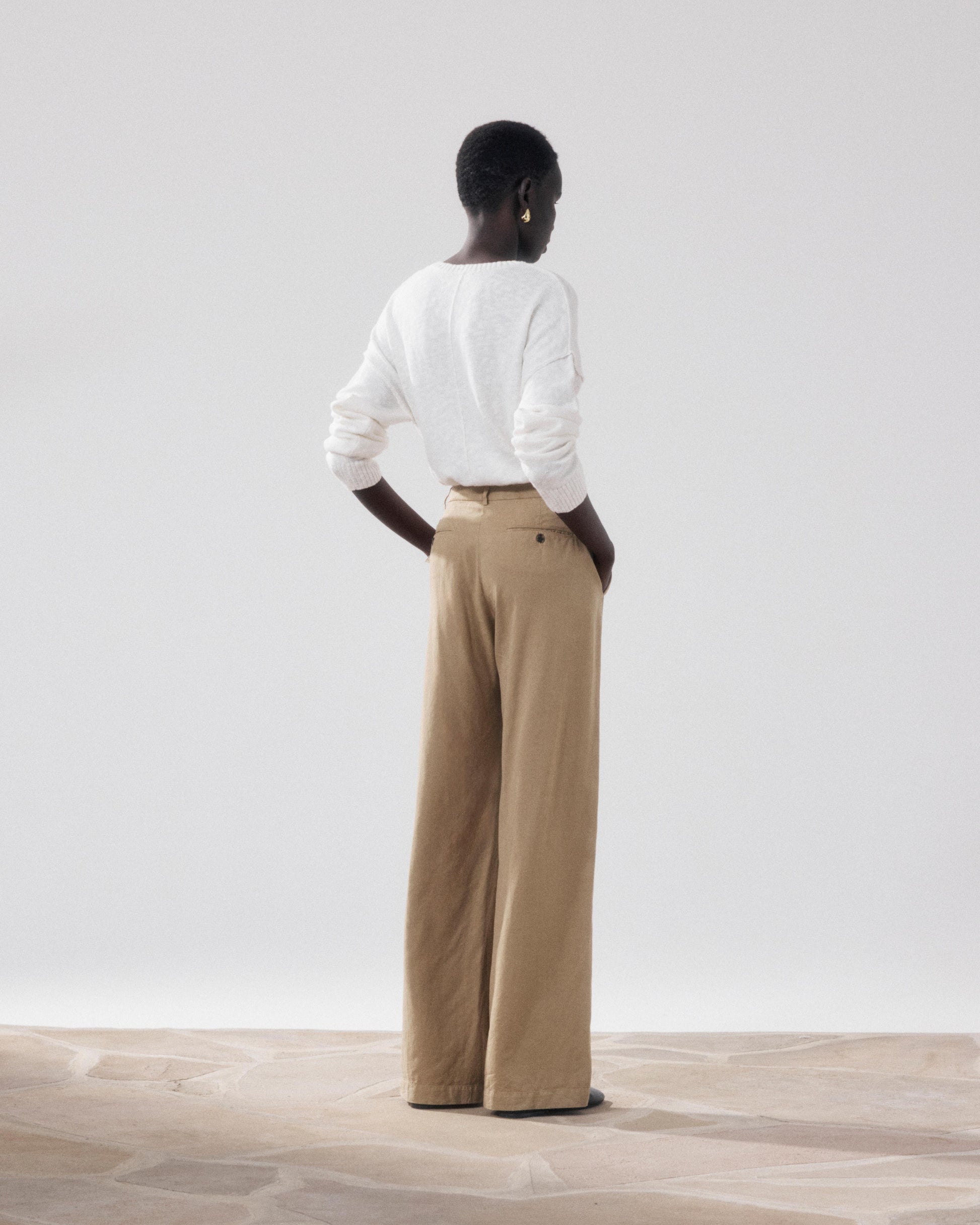 Pantalon Femme en Lyocell & Lin Beige Positanon