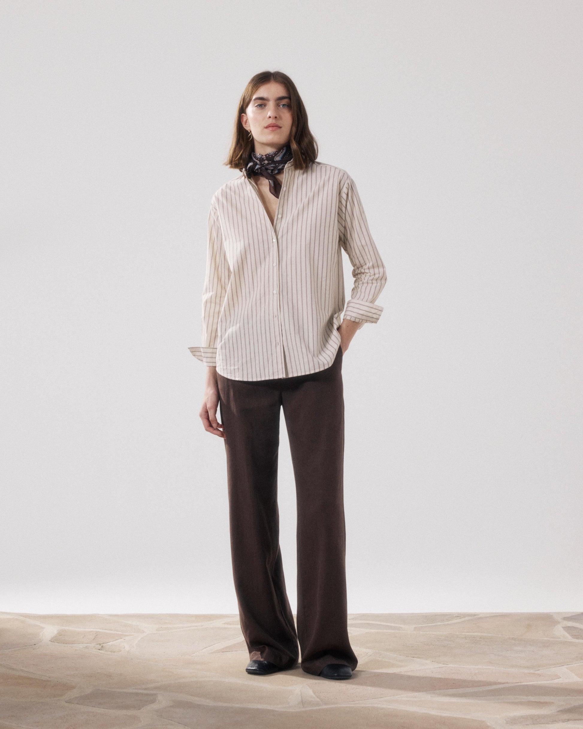 Pantalon Femme en Lyocell & Lin Marron Positanon