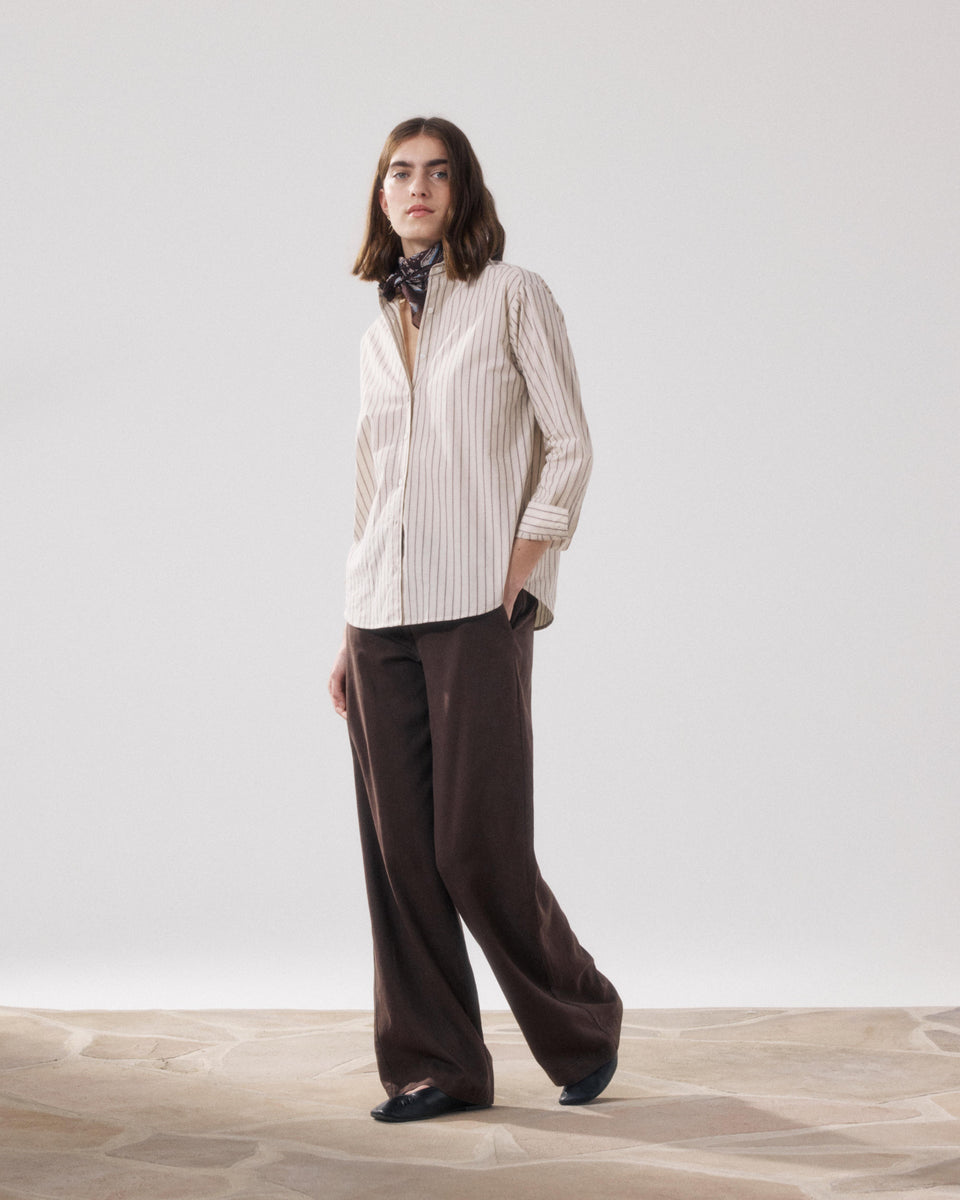 Pantalon Femme en Lyocell & Lin Marron Positanon - Image alternative