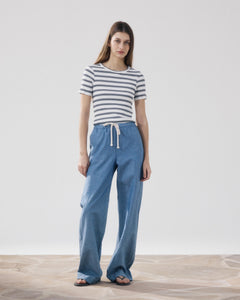 Pantalon Femme en Coton & Lin Bleu Denim Pulam
