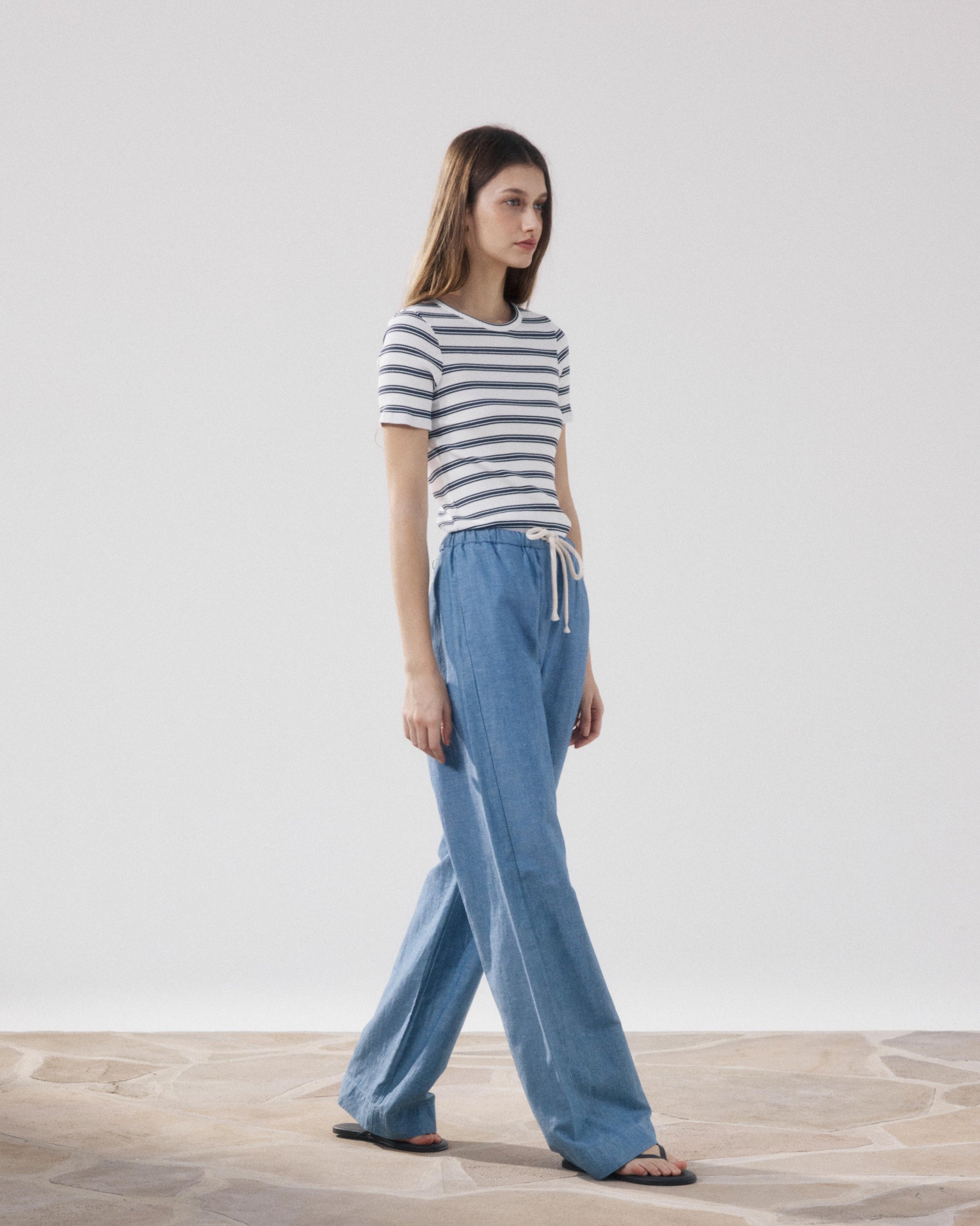 Pantalon Femme en Coton & Lin Bleu Denim Pulam