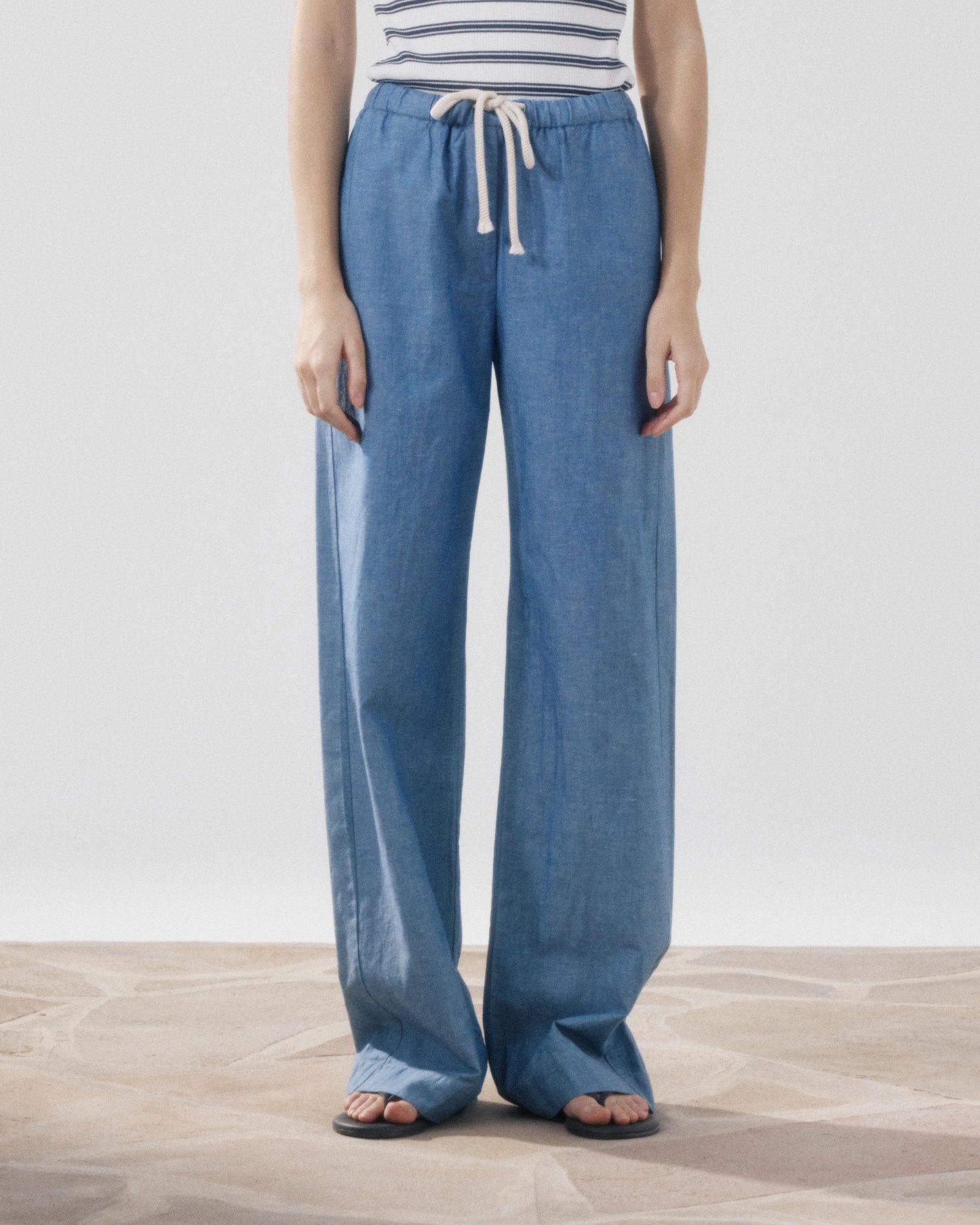 Pantalon Femme en Coton & Lin Bleu Denim Pulam