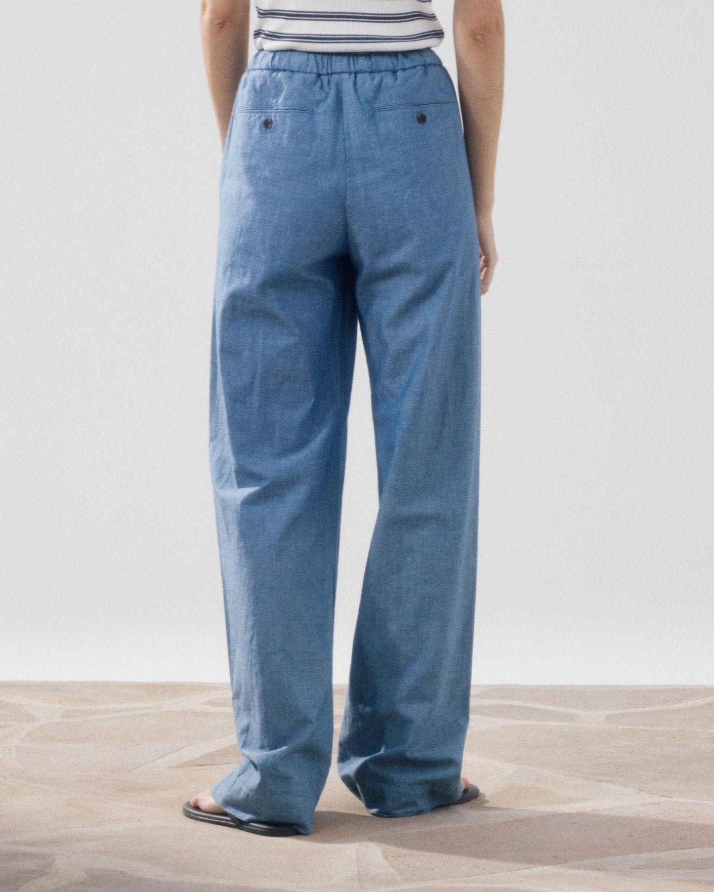 Pantalon Femme en Coton & Lin Bleu Denim Pulam