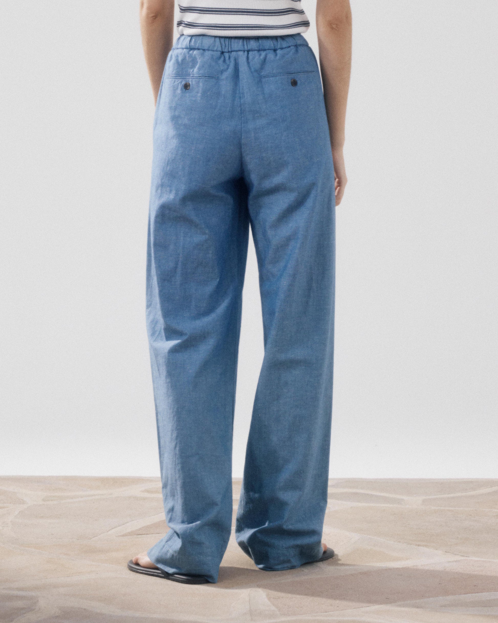 Pantalon Femme en Coton & Lin Bleu Denim Pulam
