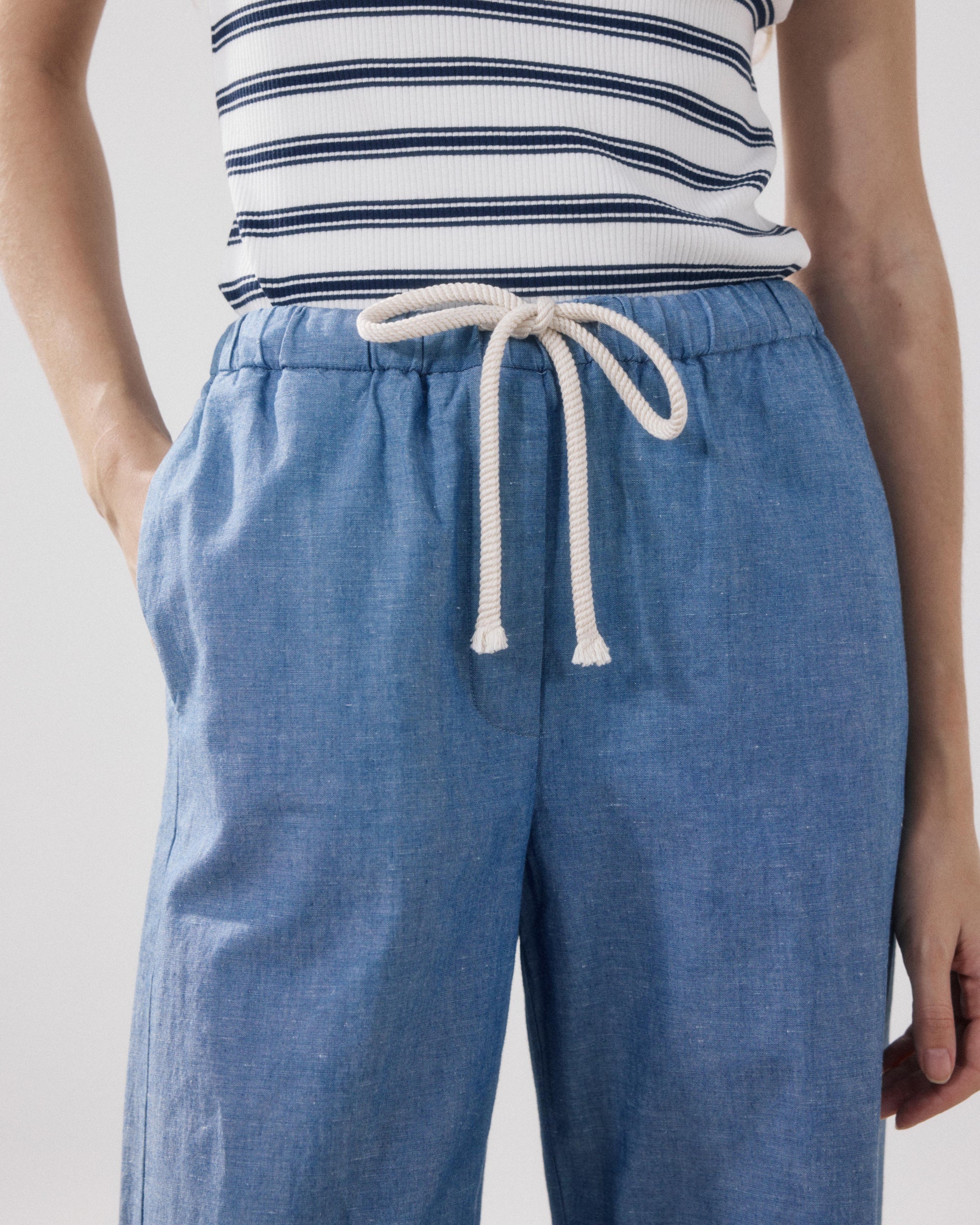 Pantalon Femme en Coton & Lin Bleu Denim Pulam