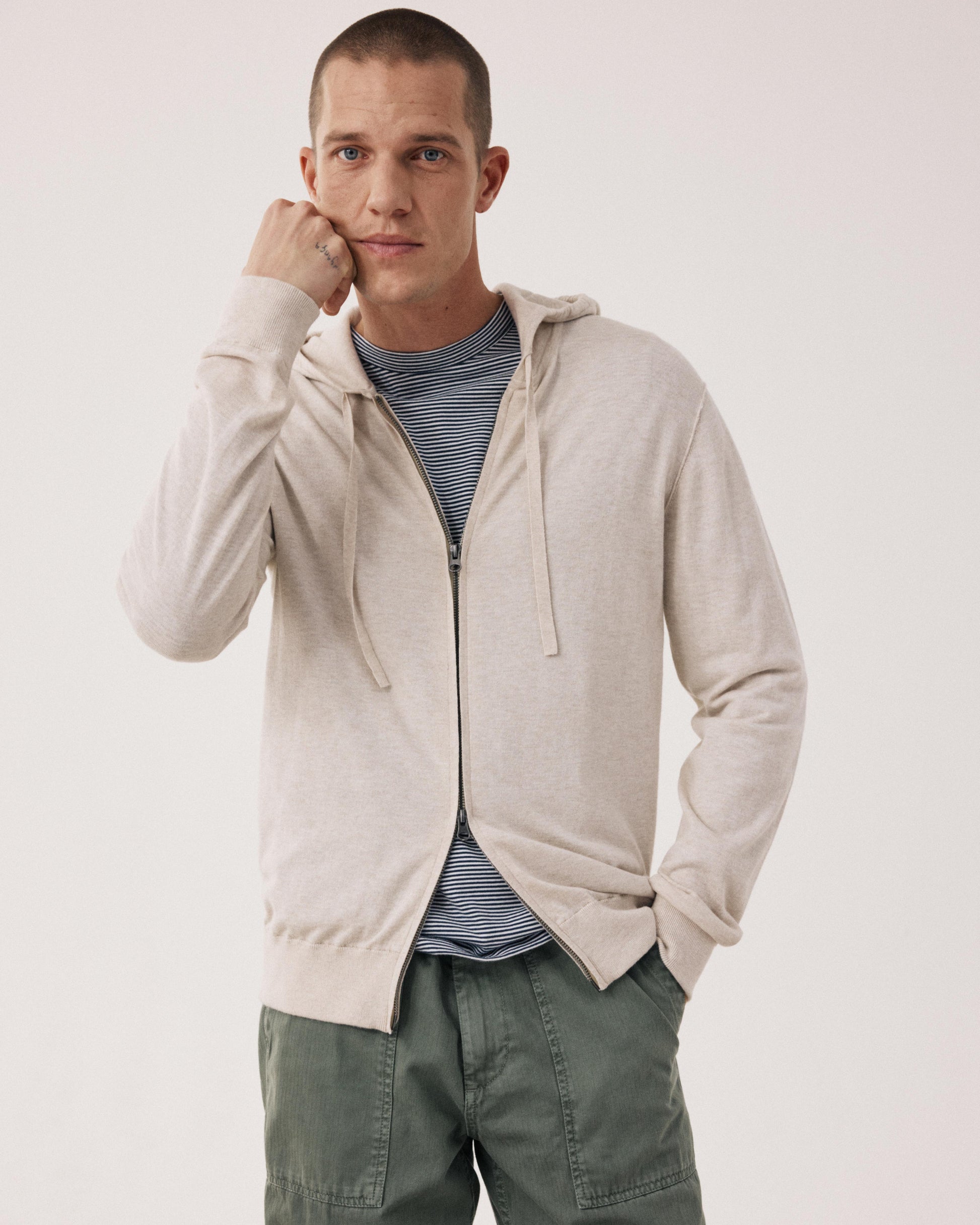 Pull Homme en coton Supima & Cachemire Beige Hoody BFQ2314-08