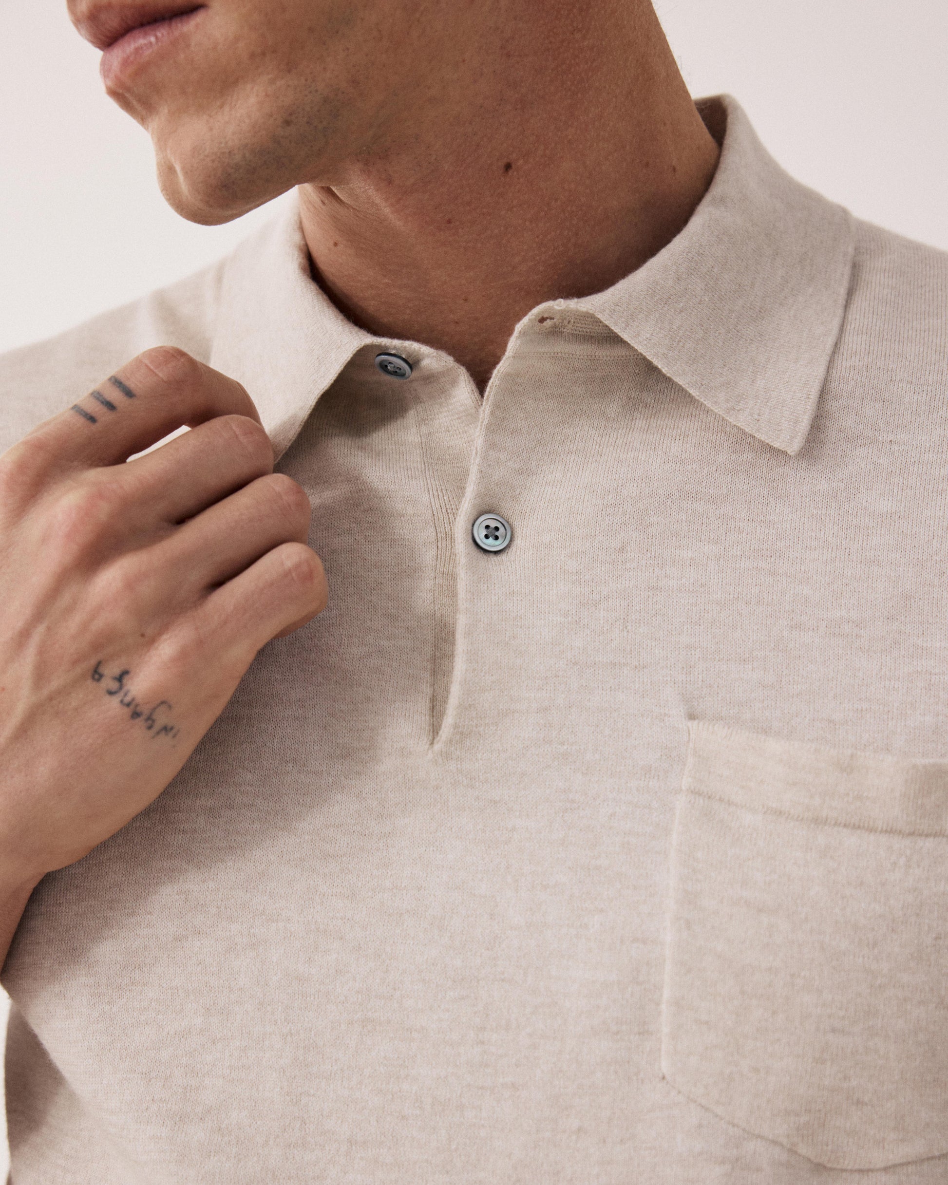 Polo Homme en maille Coton Supima & Cachemire Beige BFQ4314-08