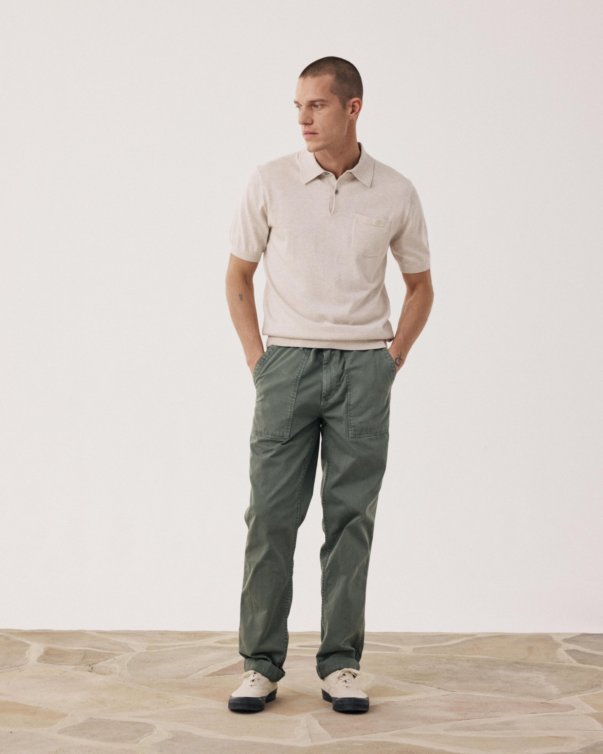 Polo Homme en maille Coton Supima & Cachemire Beige BFQ4314-08