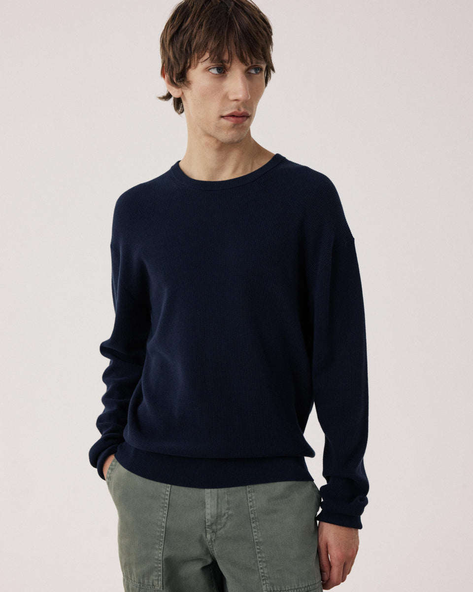 Pull Homme en Coton Piqué Bleu Nuit - Image principale