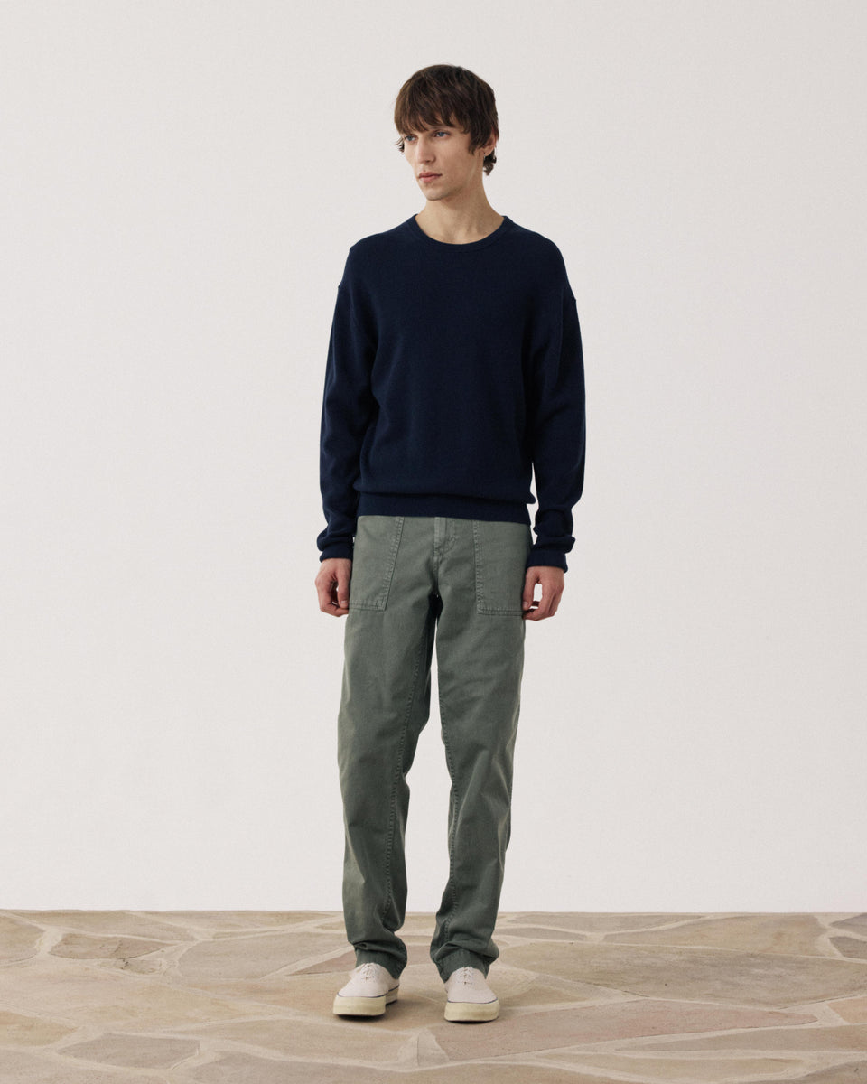 Pull Homme en Coton Piqué Bleu Nuit - Image alternative