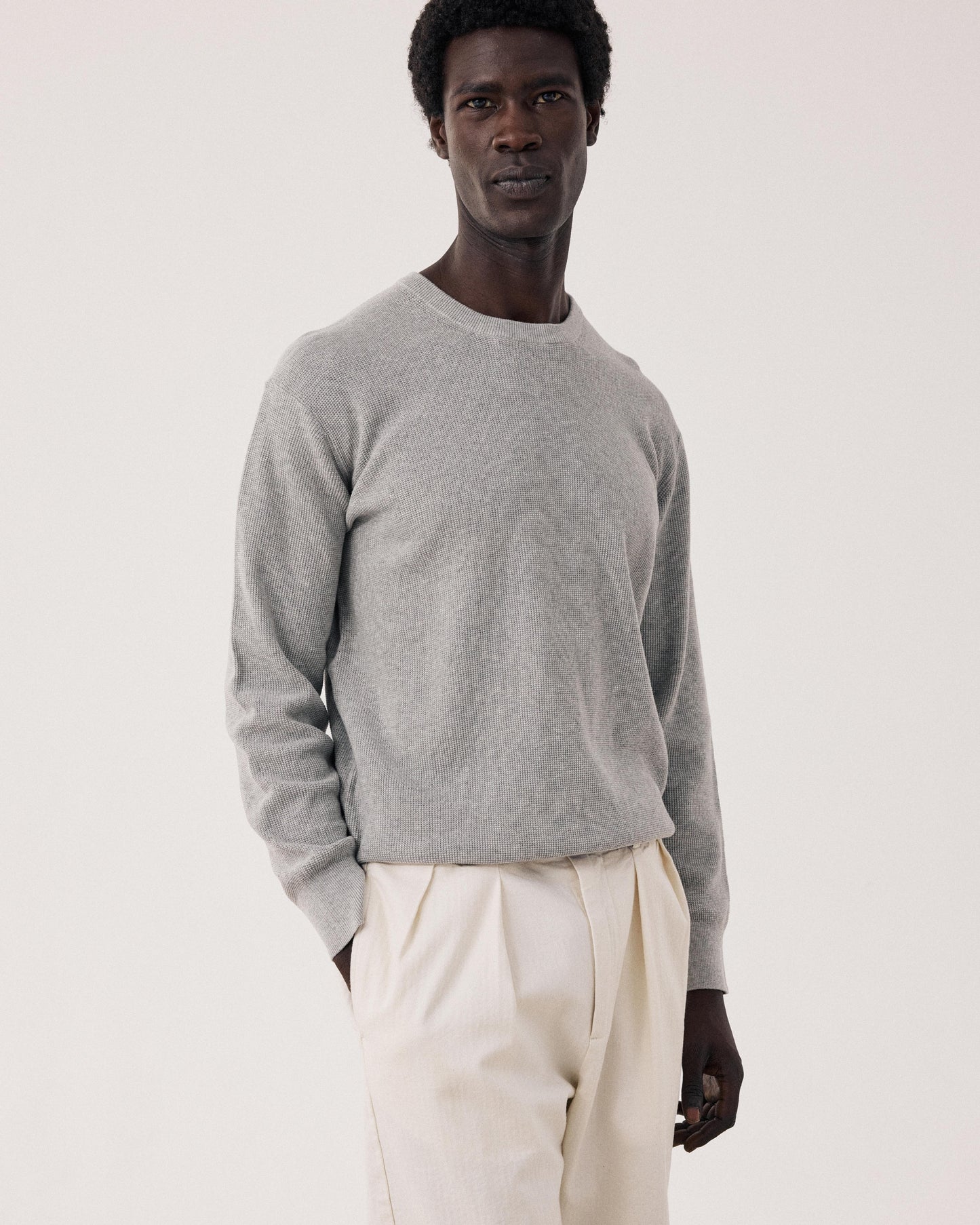 Pull Homme en Coton Piqué Gris Chiné BFQ9315-04