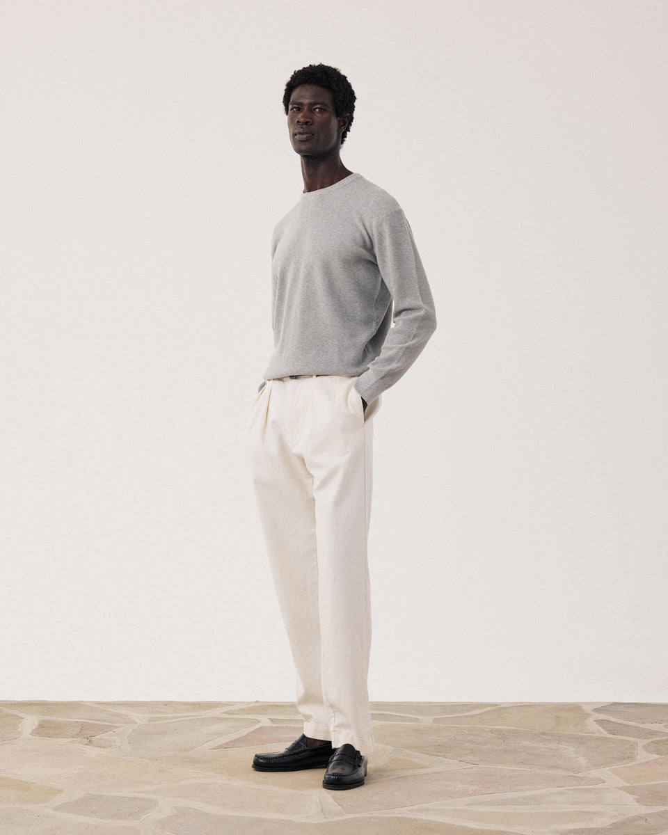 Pull Homme en Coton Piqué Gris Chiné - Image alternative