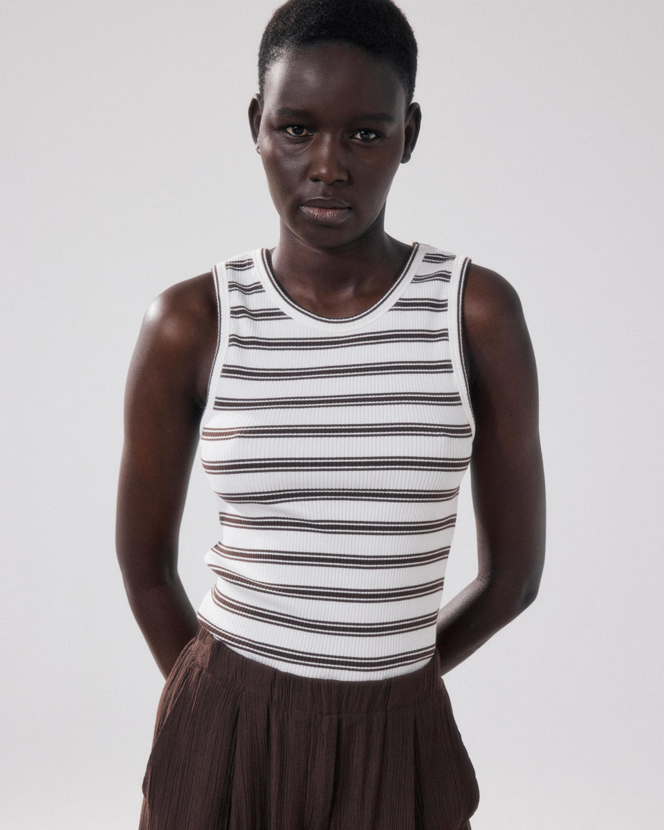 Débardeur Femme en Coton Côtelé Ecru & Marron Terrya - Image principale