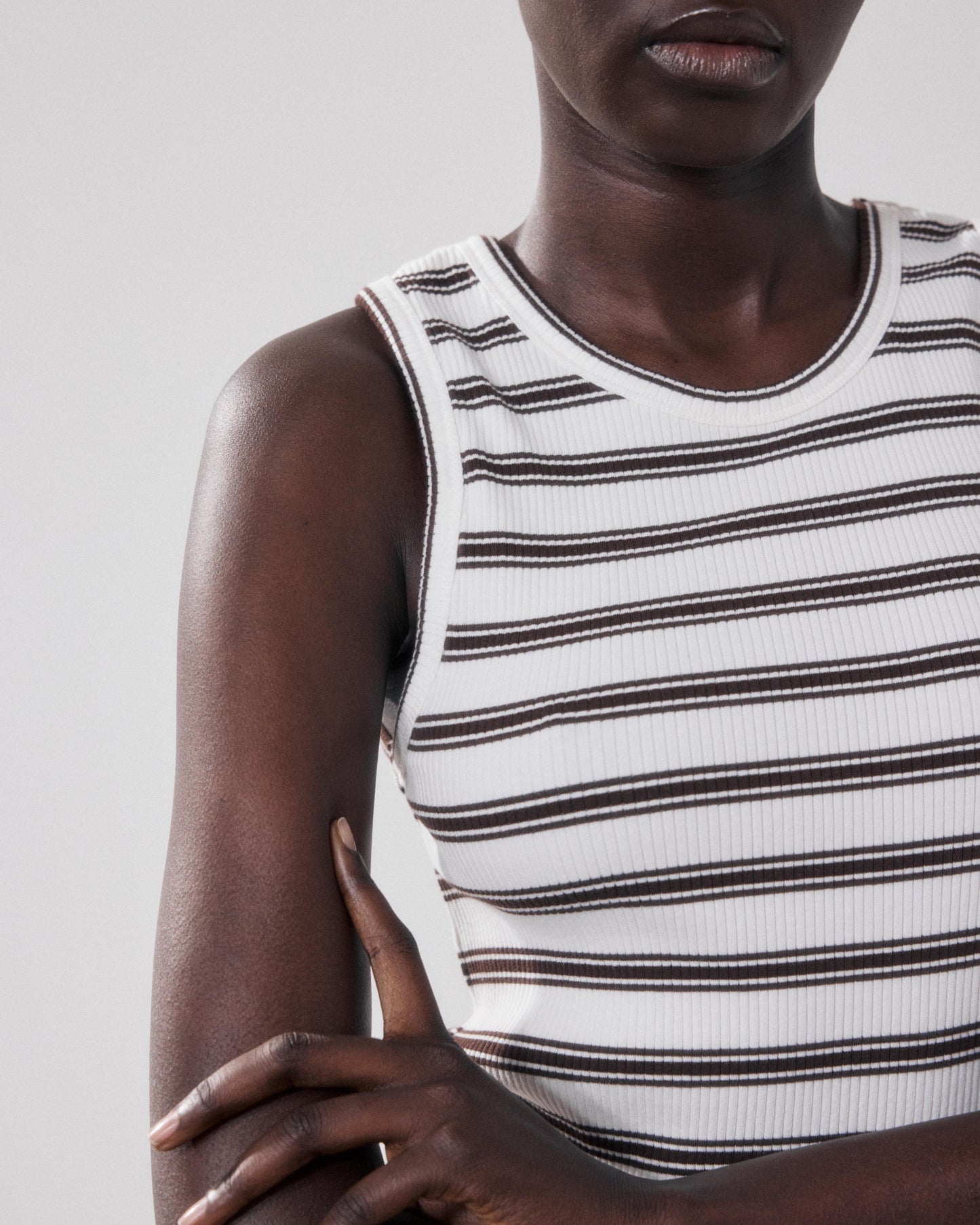 Camiseta sin mangas para mujer de Algodón Acanalado crudo y marrón Terrya BFQE506-03