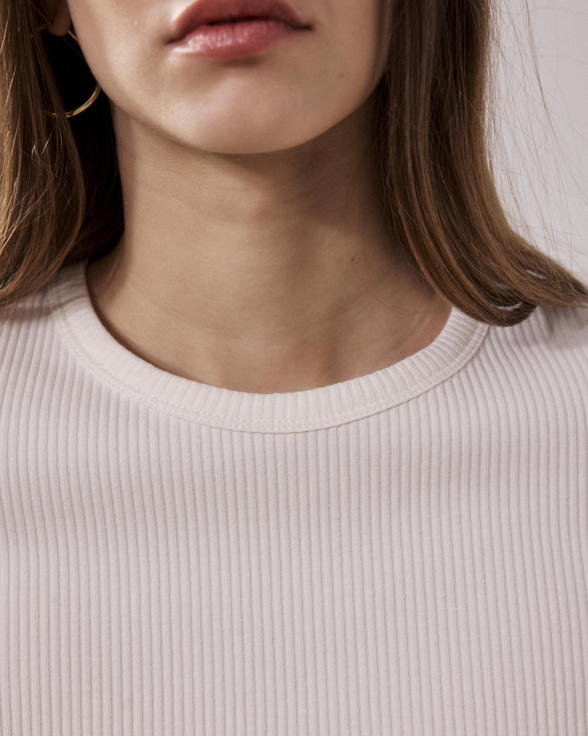 T-Shirt Femme en Coton Côtelé Ecru Tesoel