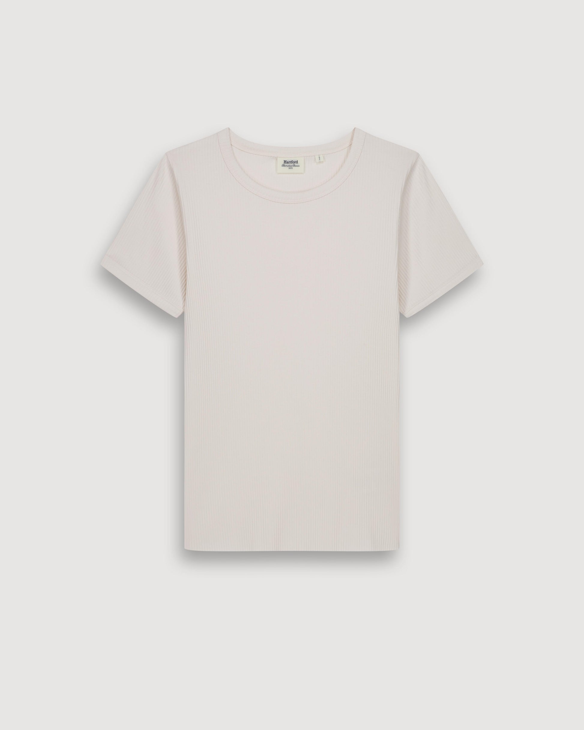 T-Shirt Femme en Coton Côtelé Ecru Tesoel