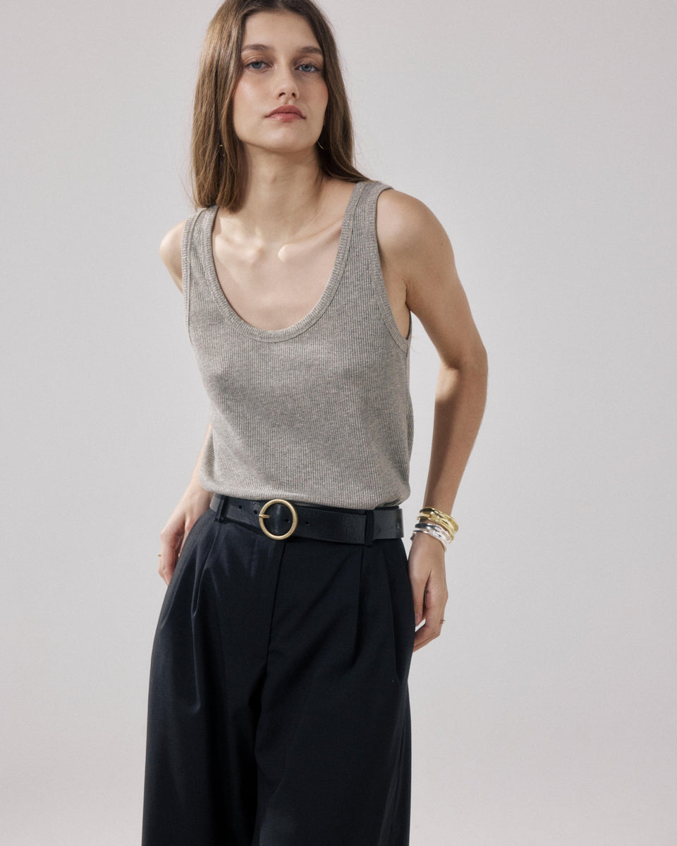 Débardeur Femme en Lurex & Viscose Côtelé Beige Teloa - Image principale