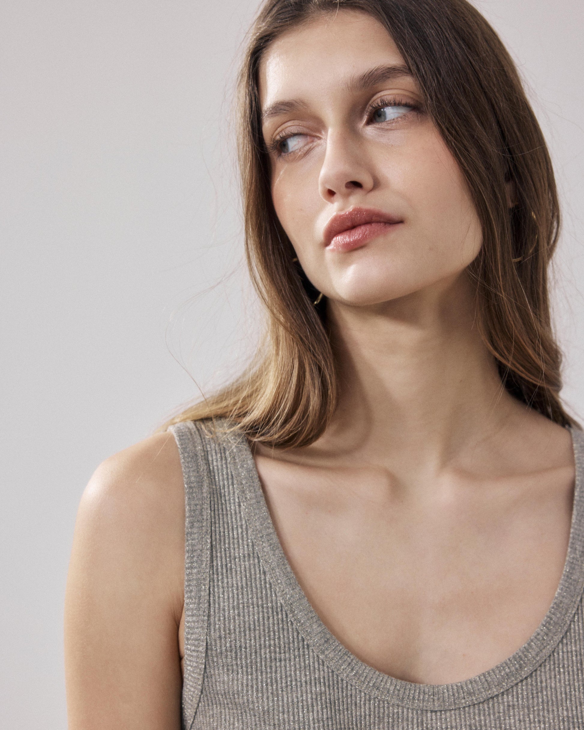 Women's Beige Ribbed Lurex & Viscose T-Shirt by Teloa