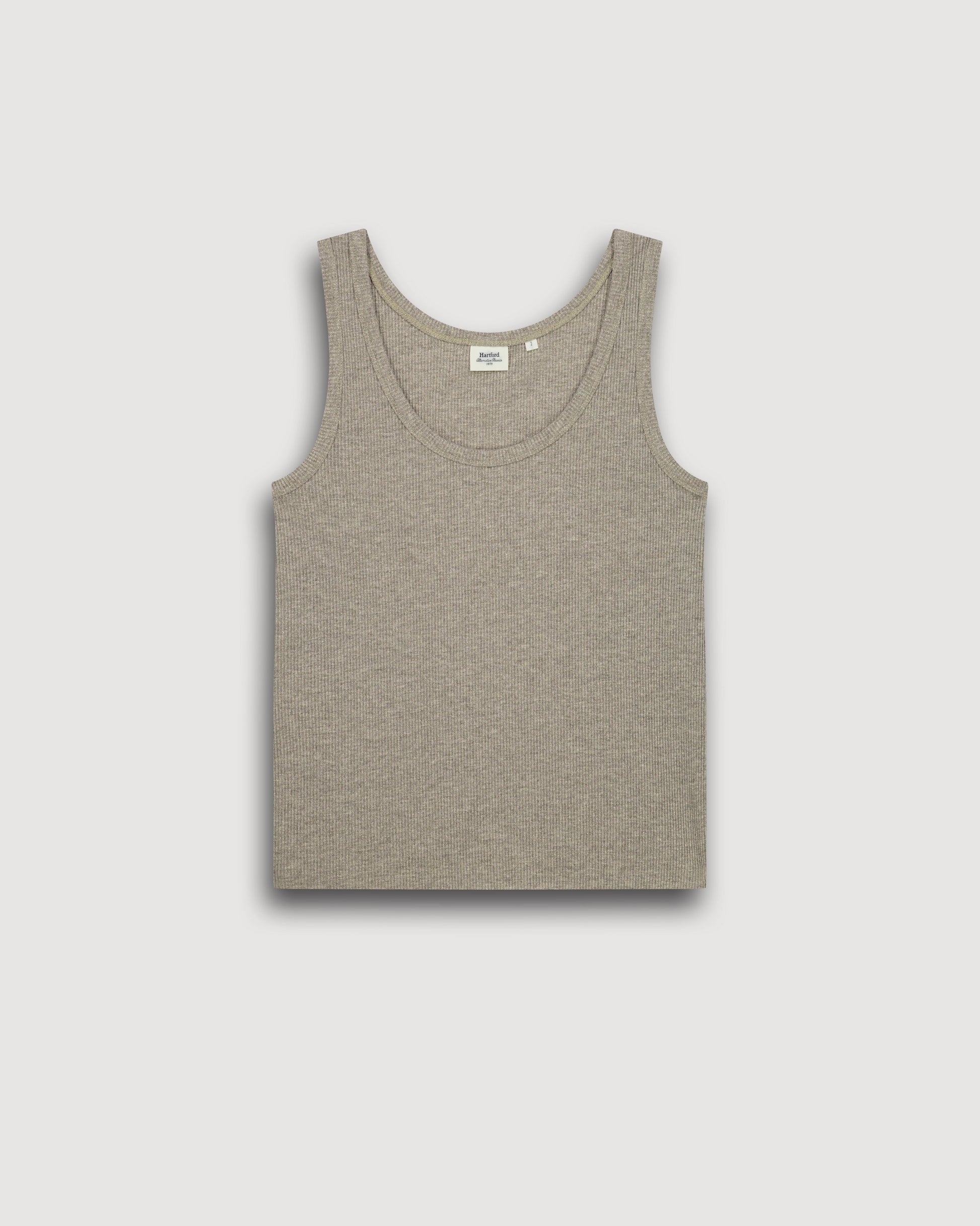 Women's Beige Ribbed Lurex & Viscose T-Shirt by Teloa