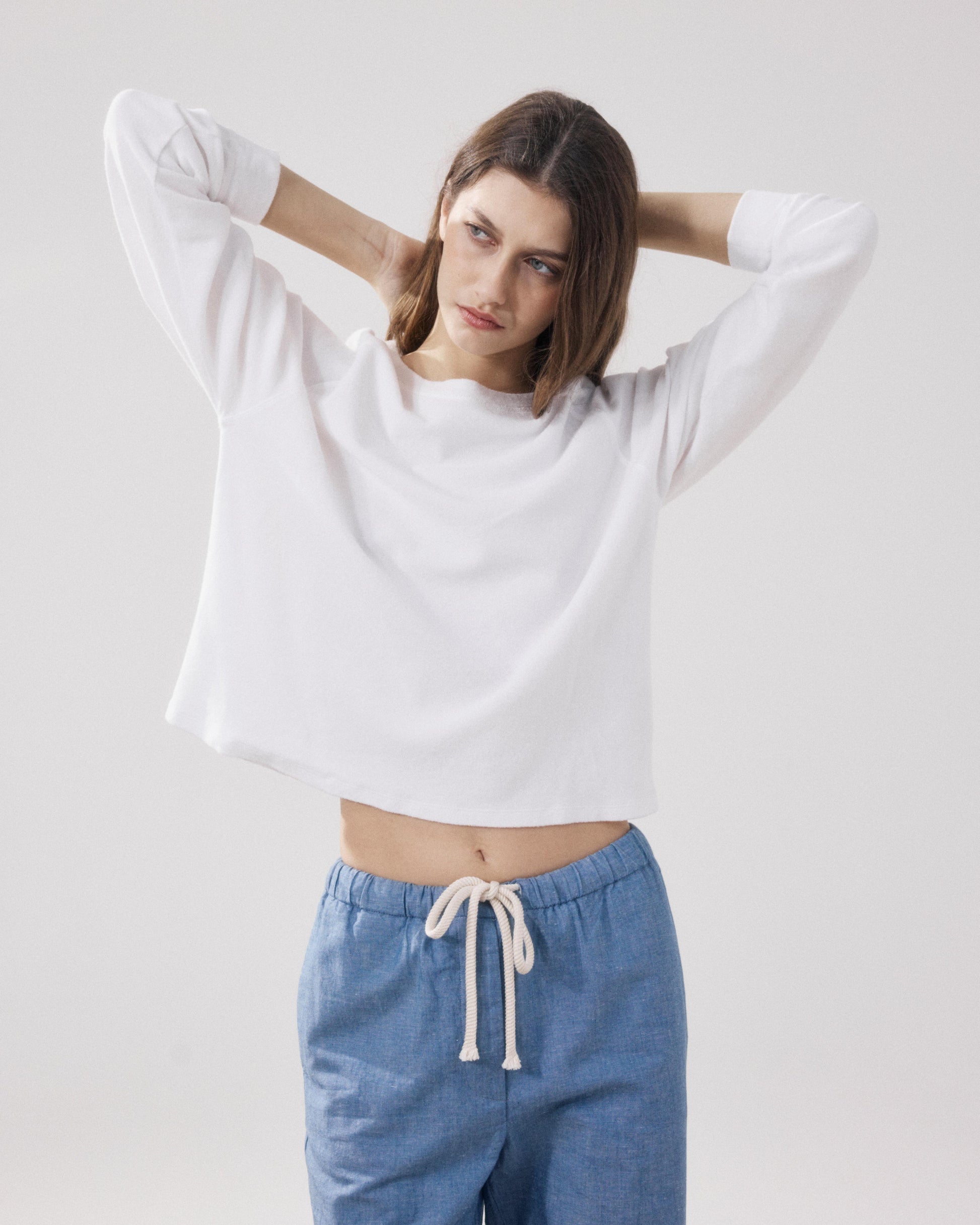 Sweatshirt Femme en Eponge Blanc Tahiry