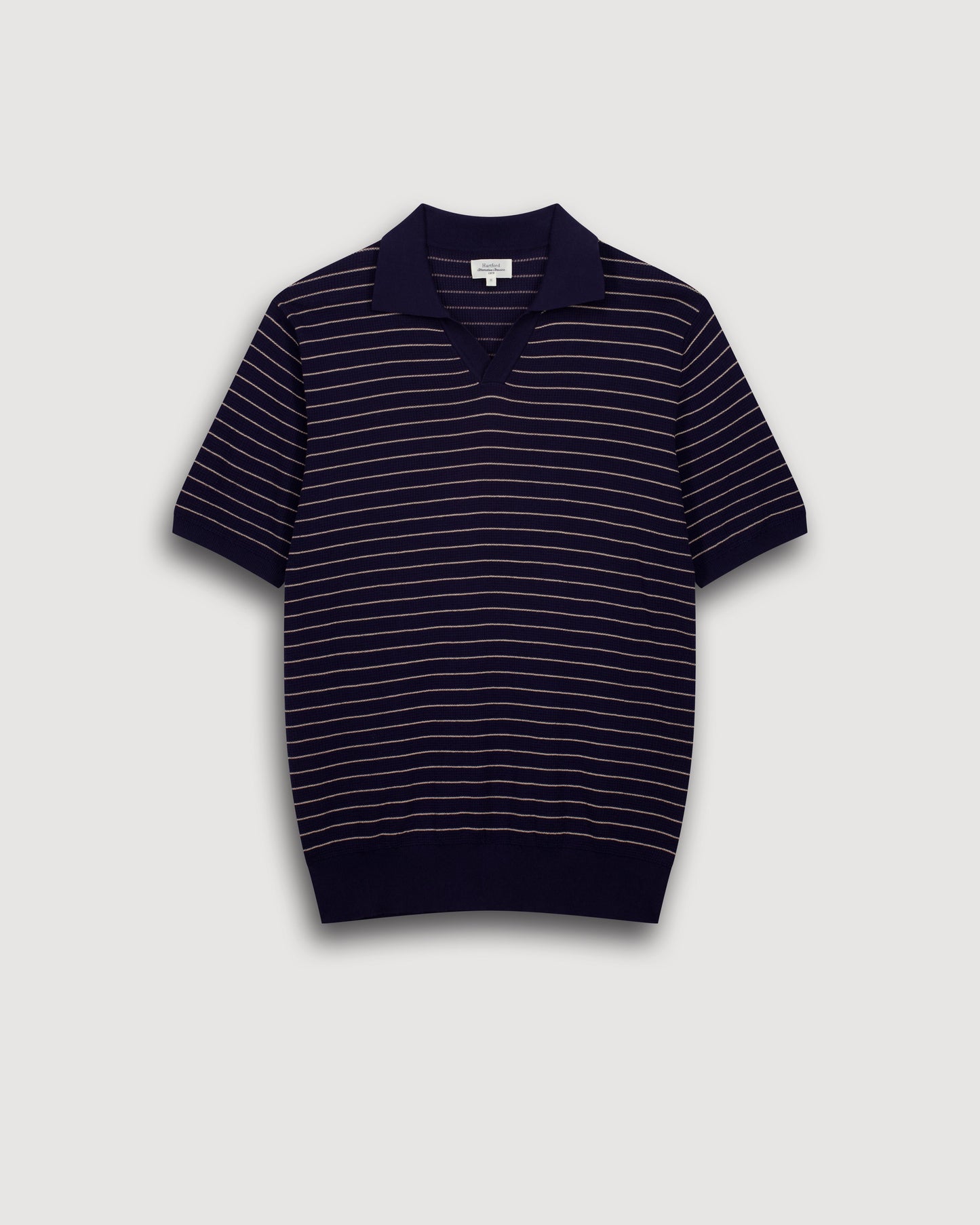 Polo da uomo in maglia di cotone goffrato a righe blu BFR1316-01