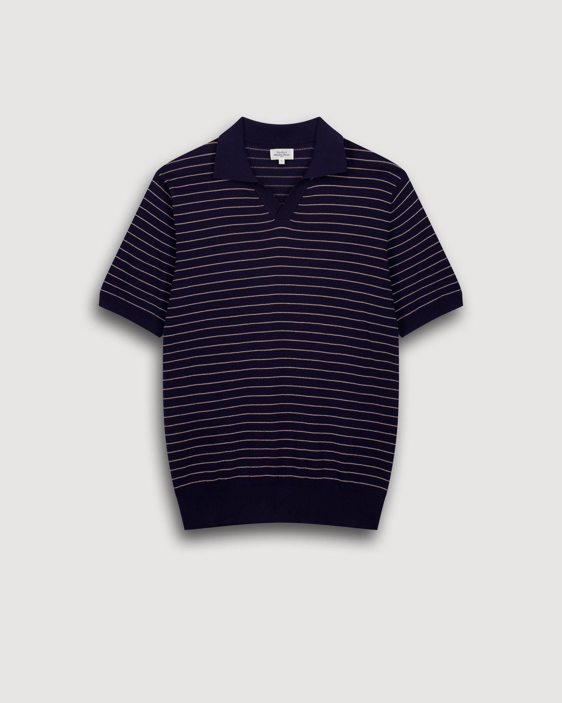 Polo da uomo in maglia di cotone goffrato a righe blu BFR1316-01