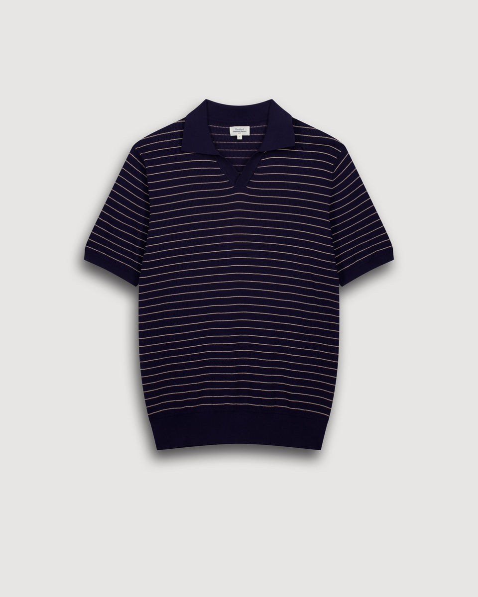 Polo Homme en maille de coton gaufré à rayures Bleu - Image 3