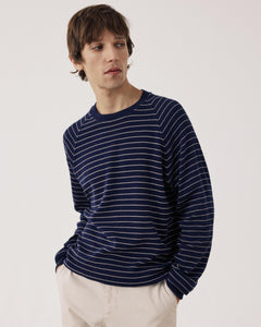 Pull Homme en Coton Gaufré Rayé Bleu BFR2316-01
