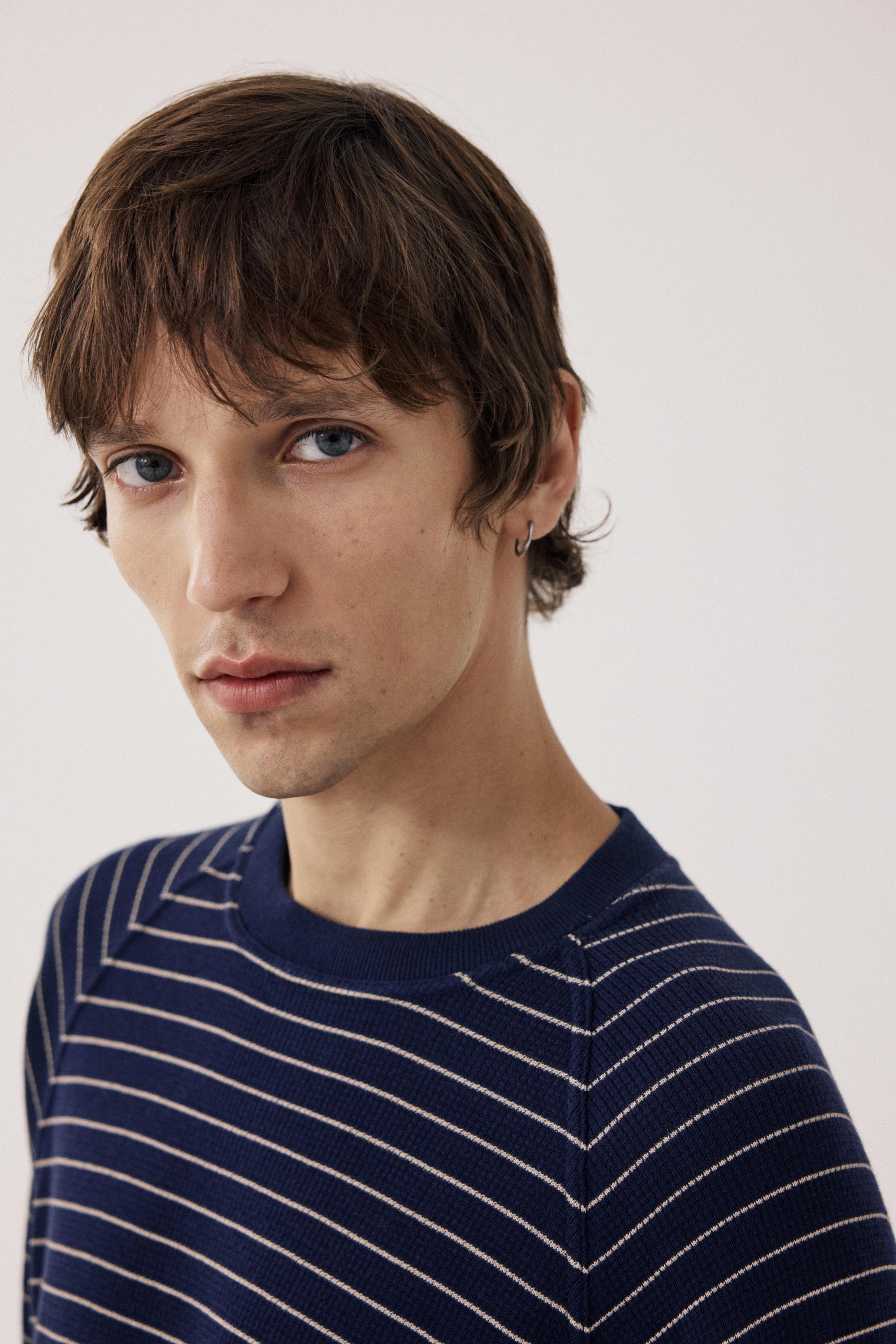 Pull Homme en Coton Gaufré Rayé Bleu BFR2316-01