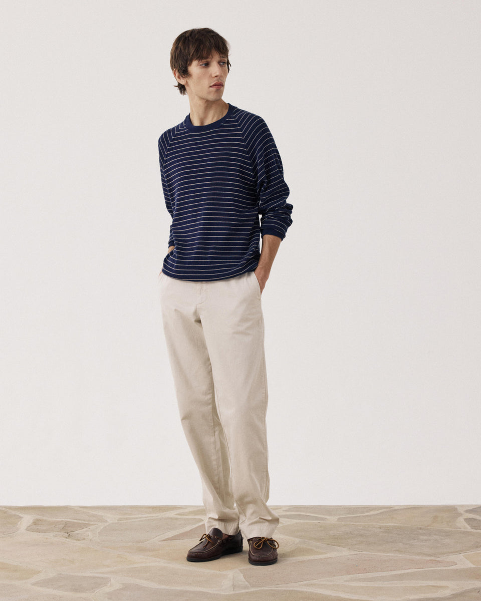 Pull Homme en Coton Gaufré Rayé Bleu - Image alternative