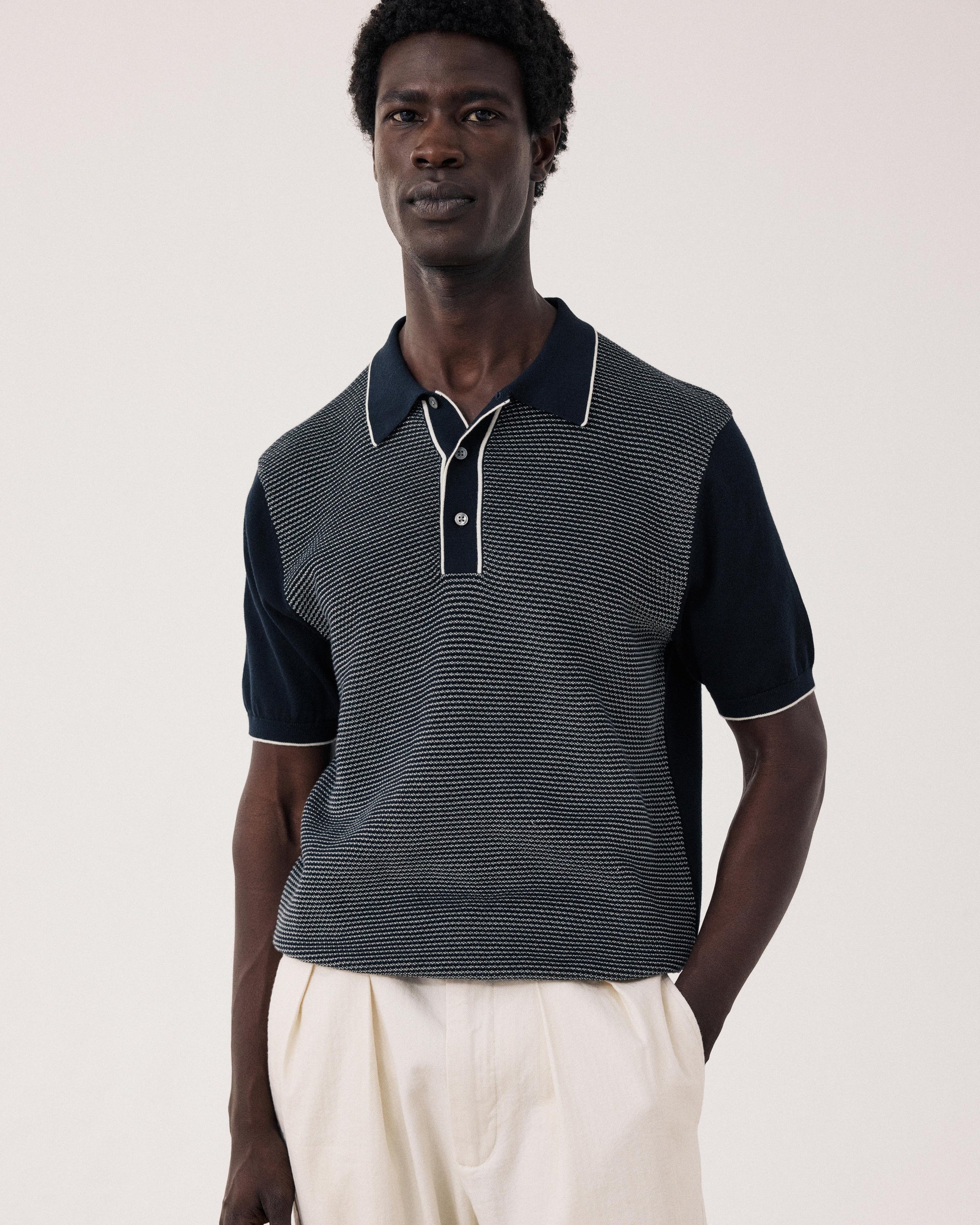 Polo Homme en maille Jacquard Bleu Nuit BFR3317-03