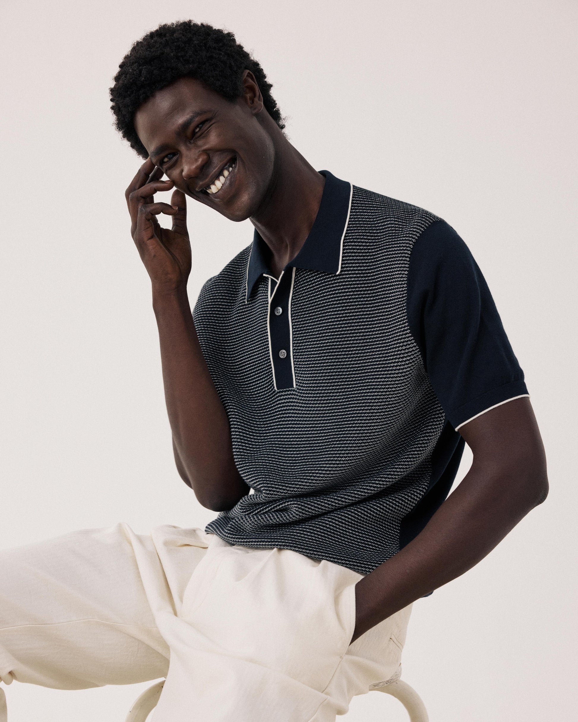 Polo Homme en maille Jacquard Bleu Nuit BFR3317-03