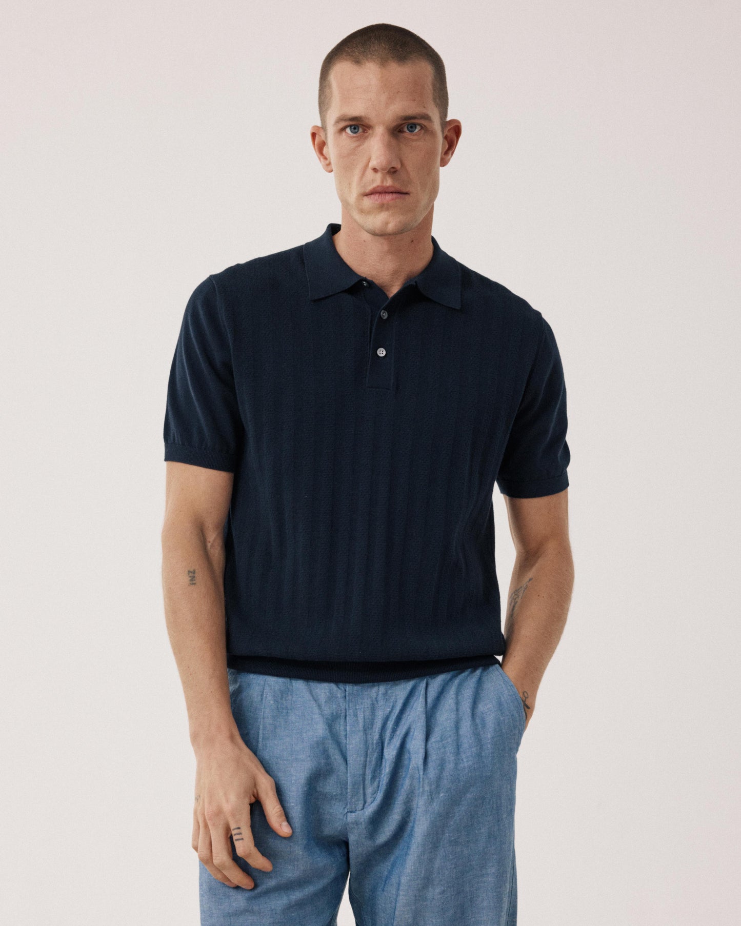 Polo Homme en maille retro Bleu Nuit BFR4318-02