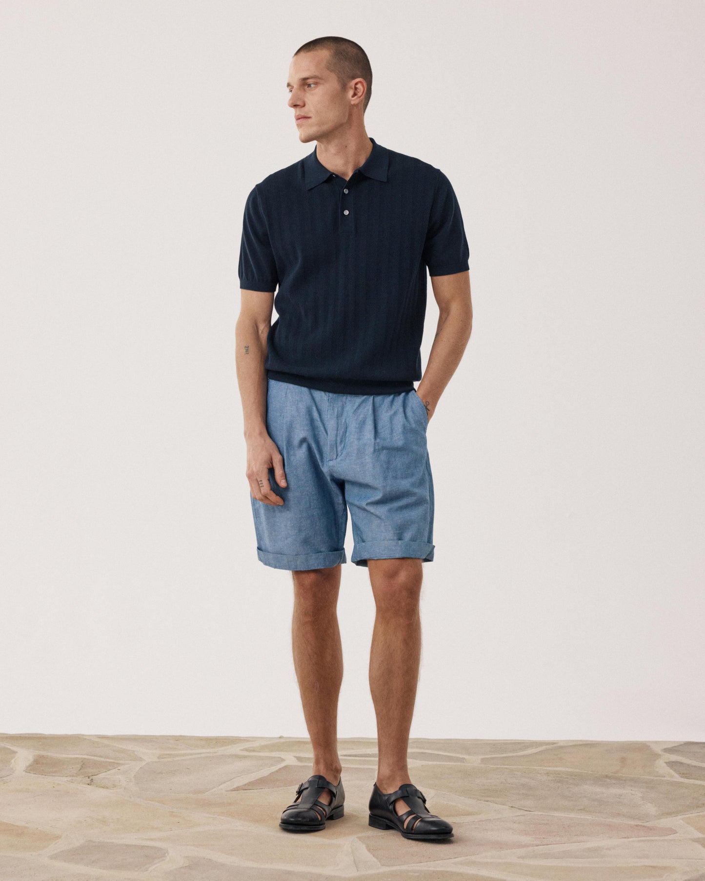 Polo Homme en maille retro Bleu Nuit BFR4318-02