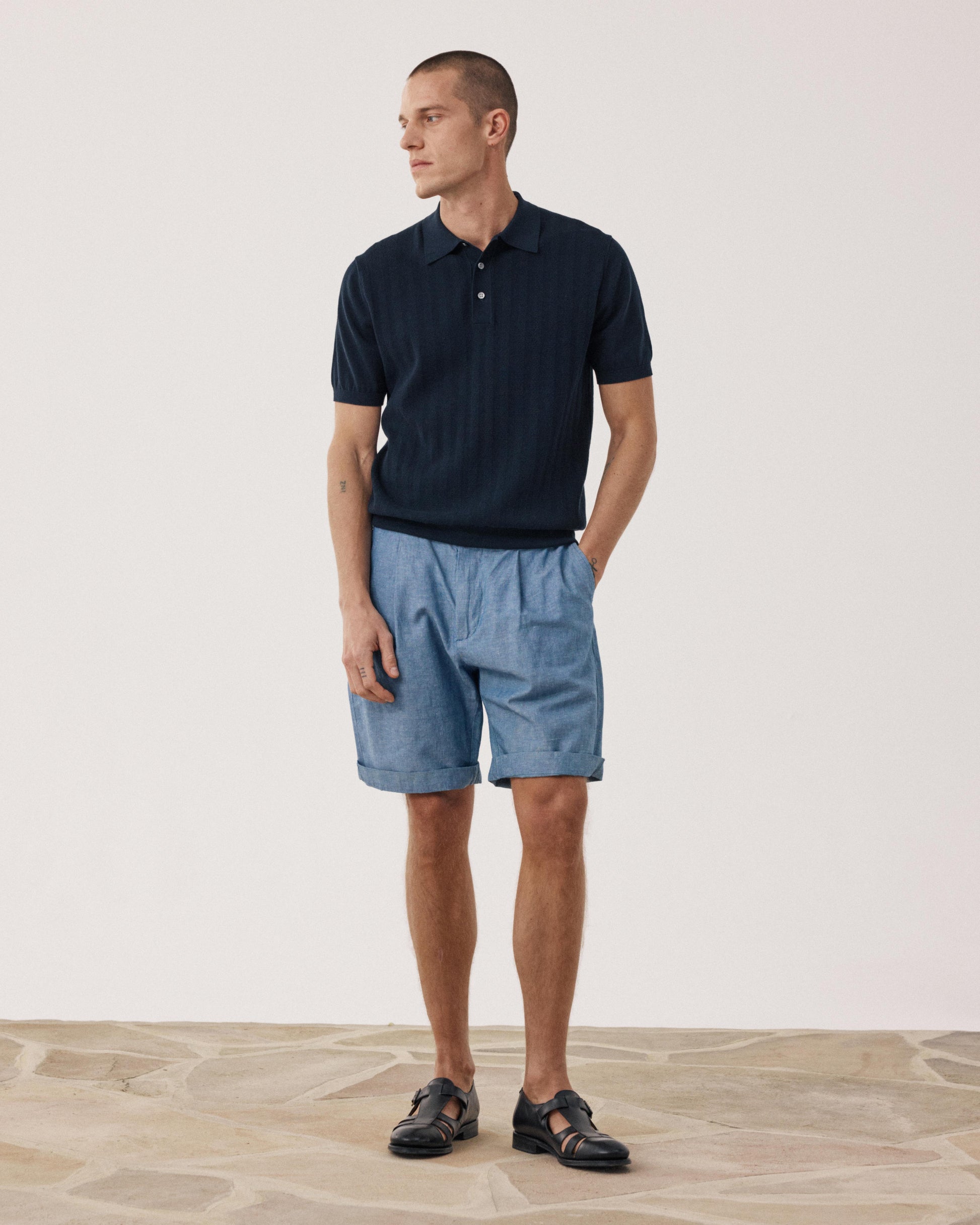 Polo Homme en maille retro Bleu Nuit BFR4318-02