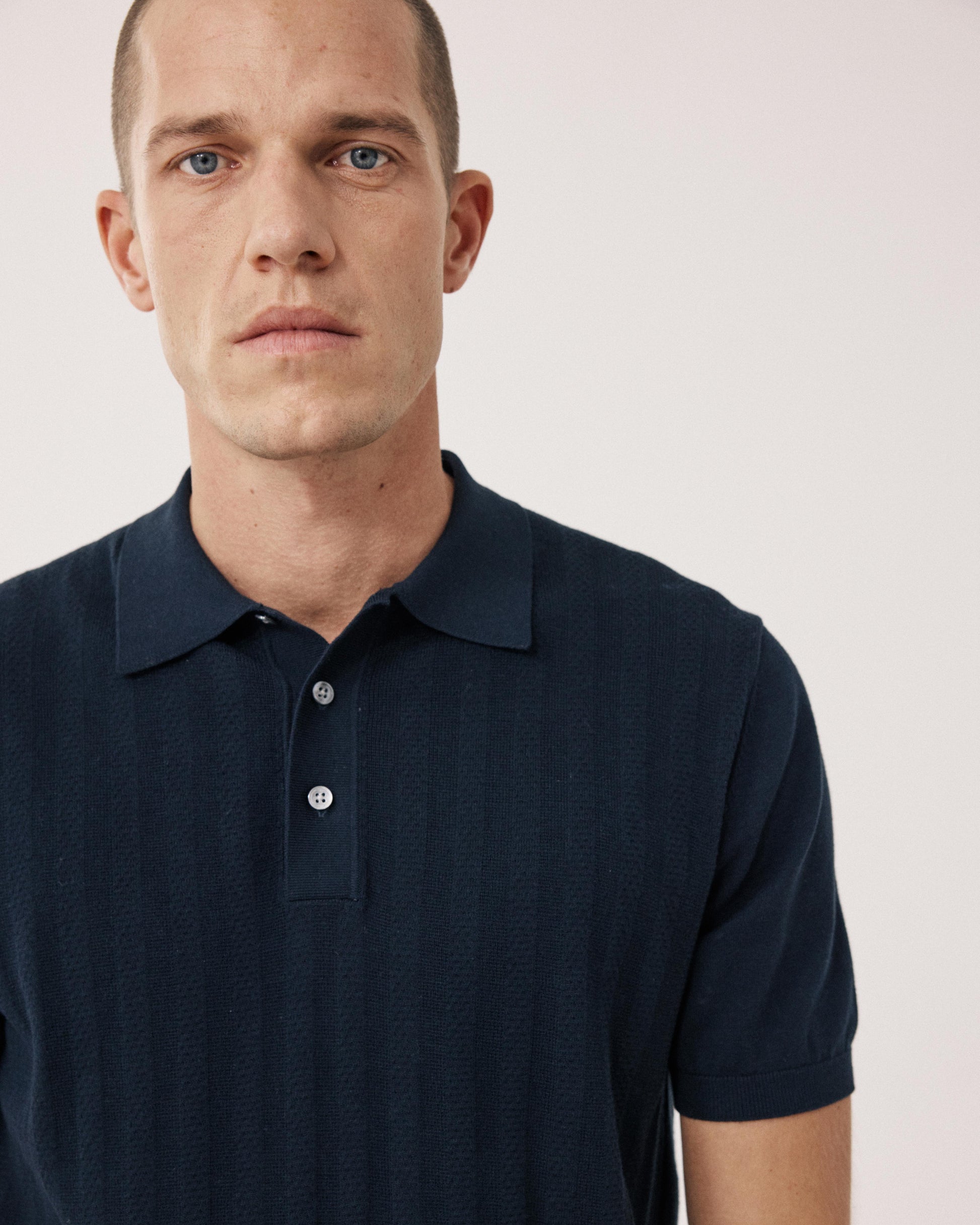 Polo Homme en maille retro Bleu Nuit BFR4318-02