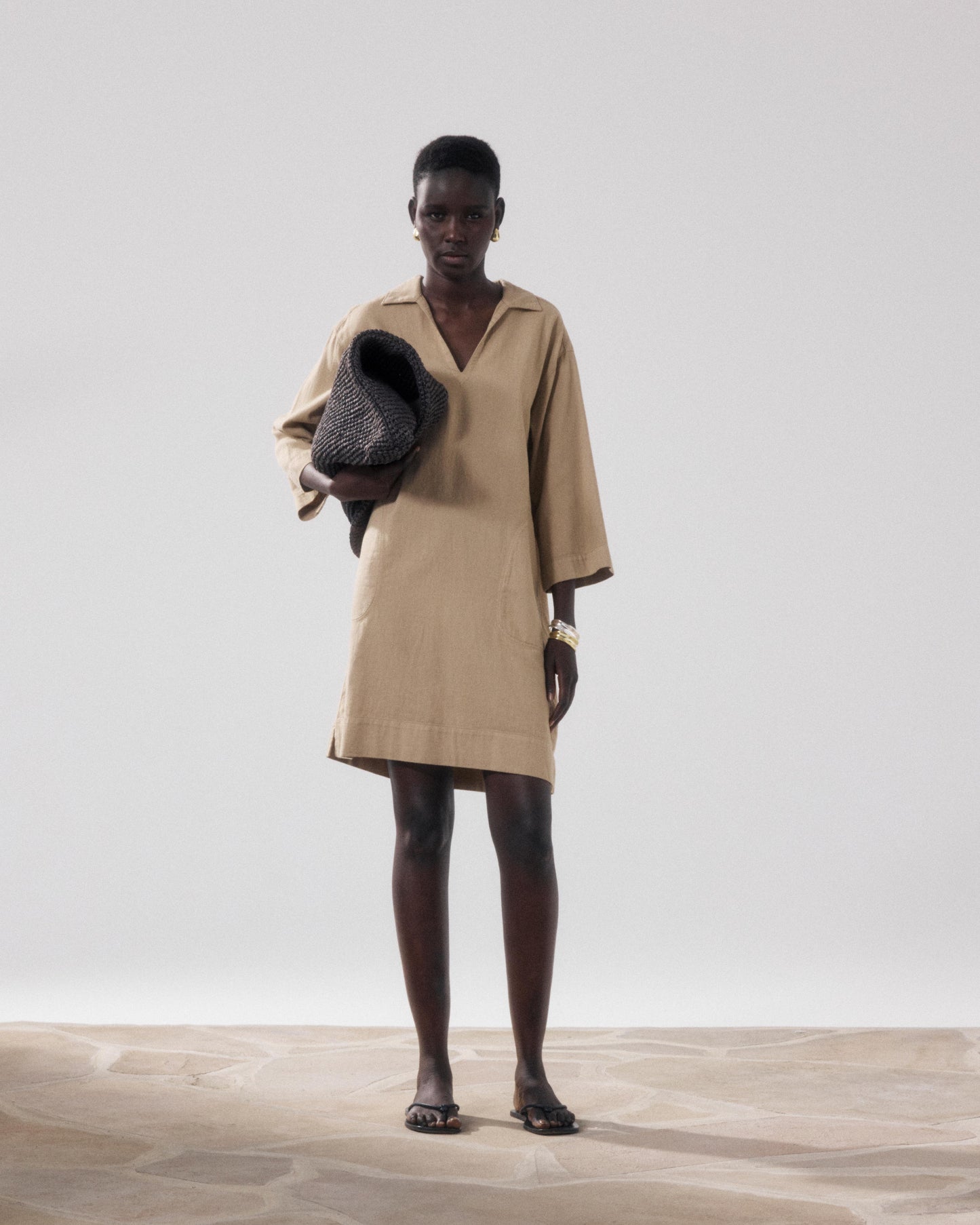Robe Femme en Twill De Coton Beige Ralli