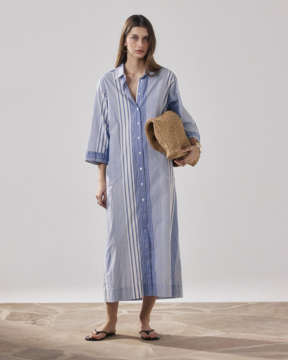Robe Femme en Coton Blanc & Bleu Reflexion - Image principale