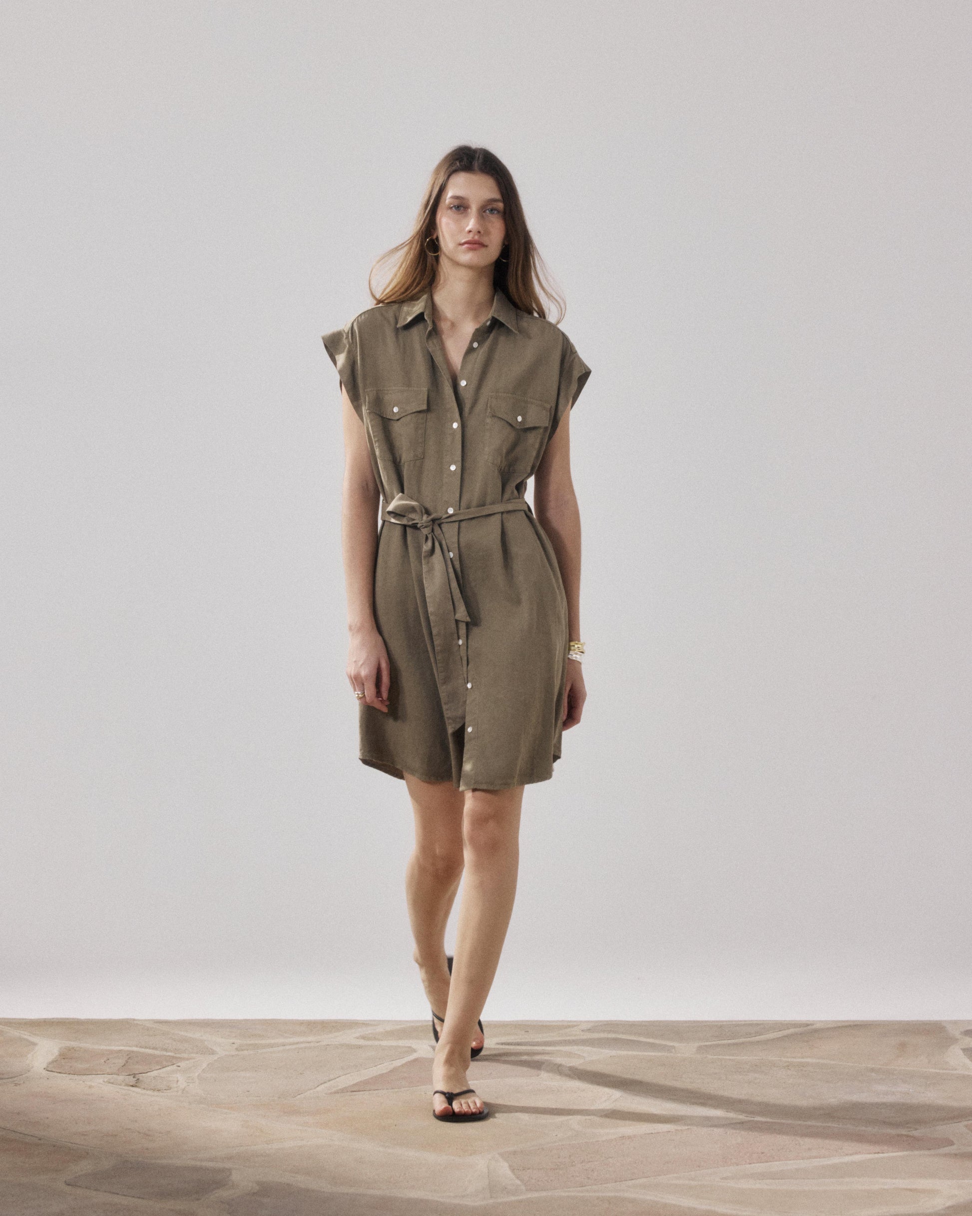 Robe Femme en Lyocell & Coton Khaki Robina