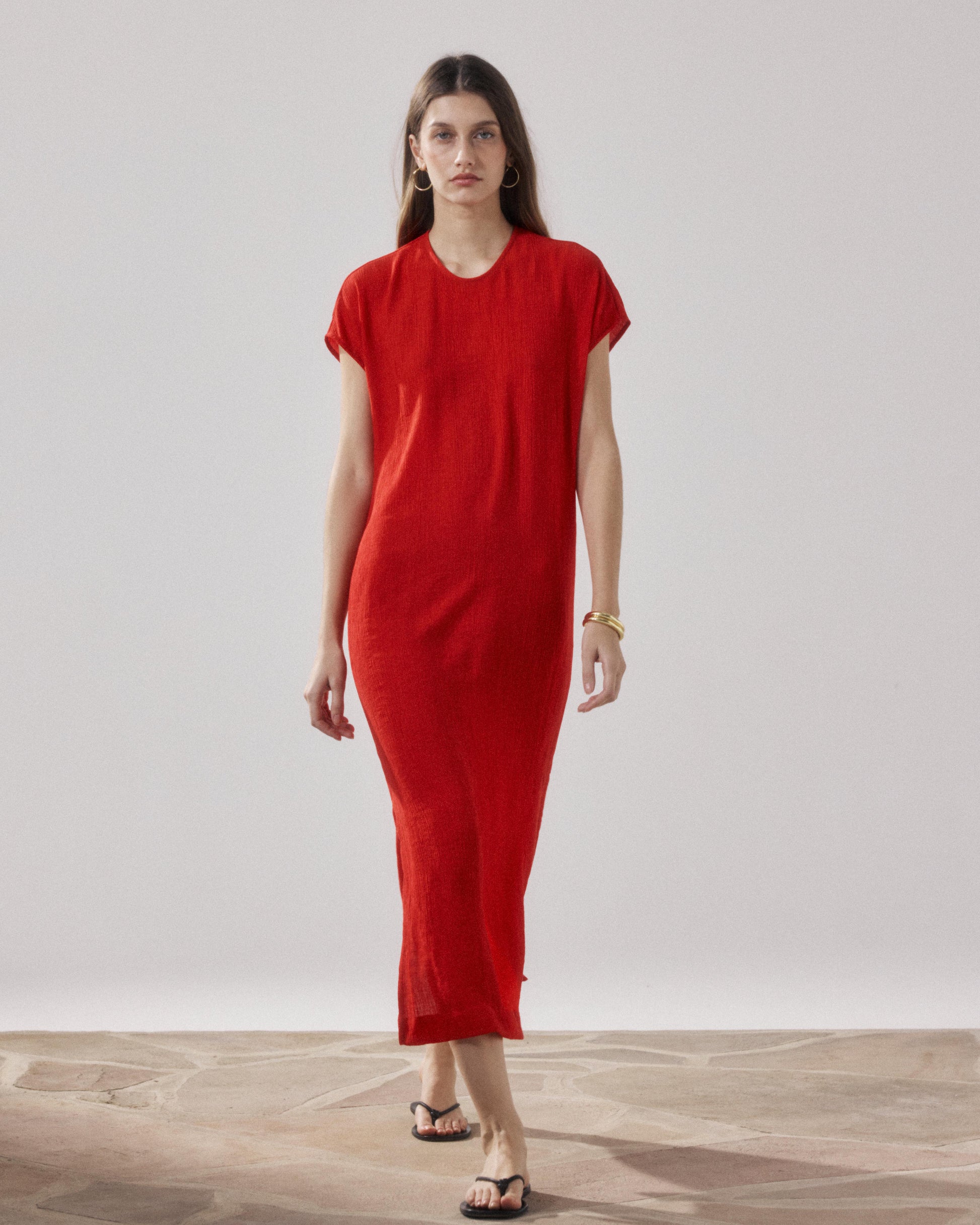 Robe Femme en Coton Rouge Ronda