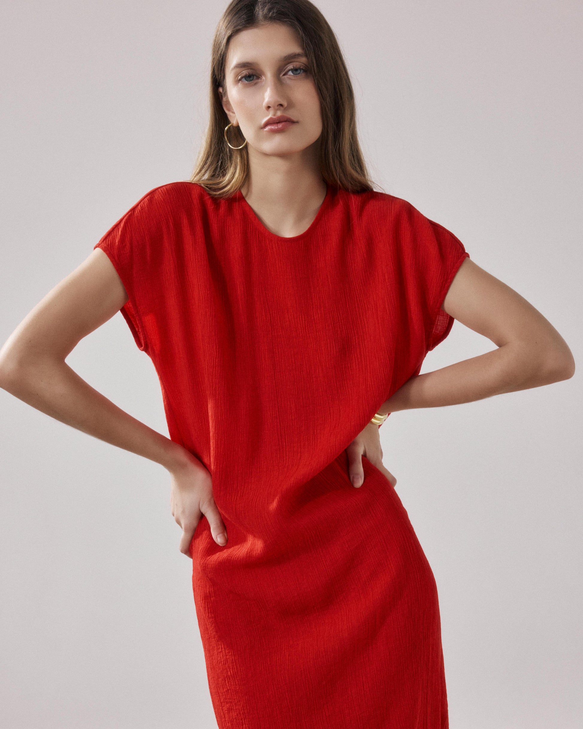 Robe Femme en Coton Rouge Ronda