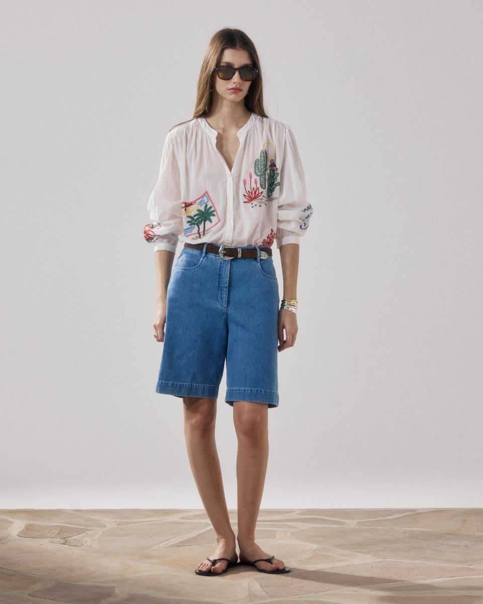 Short Femme en Coton Bleu Clair Sacha - Image alternative