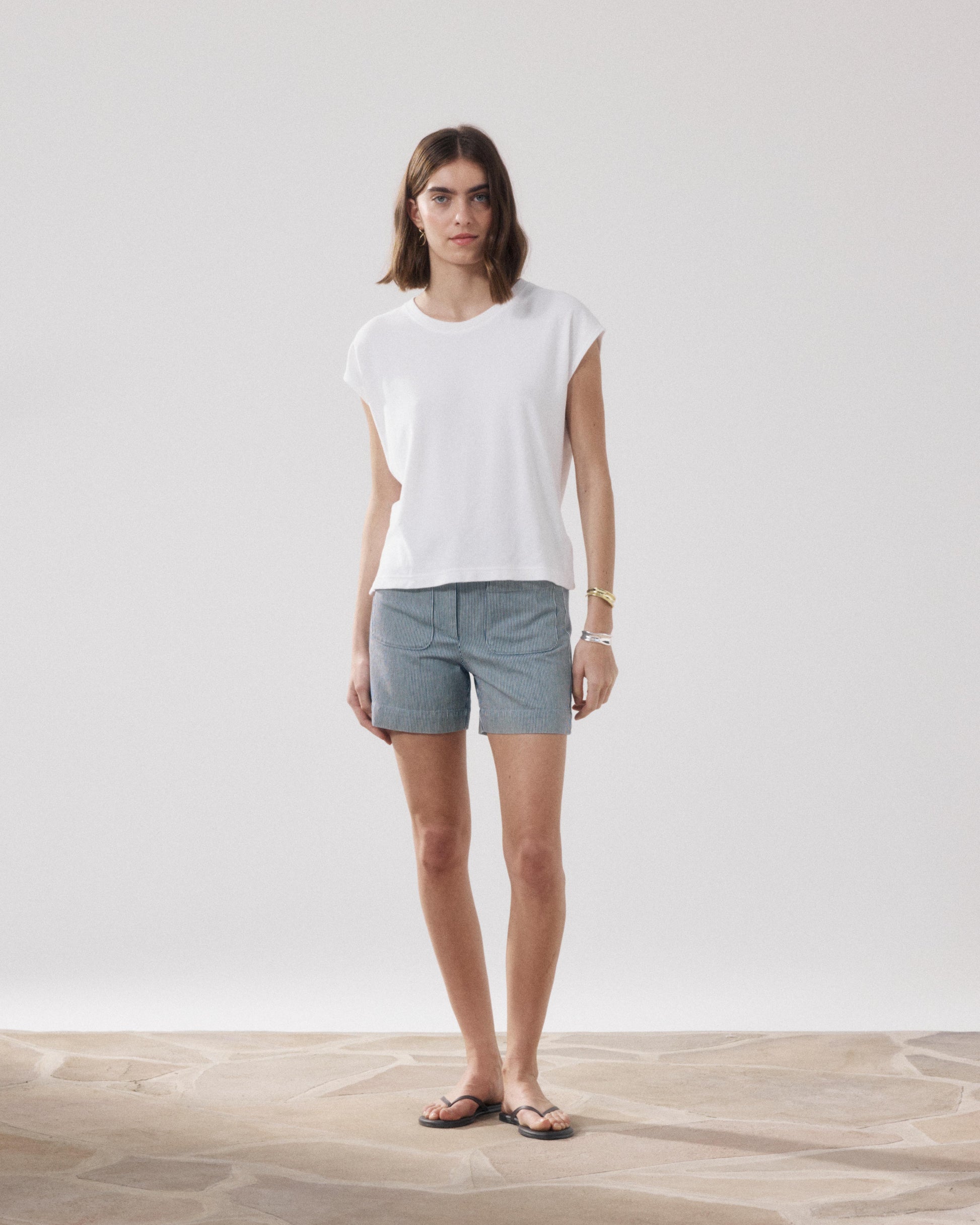Short Femme en Coton Blanc & Bleu Solene