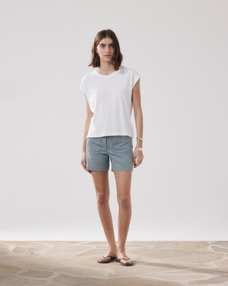 Short Donne Cotone Bianco & blu Solene - Image principale