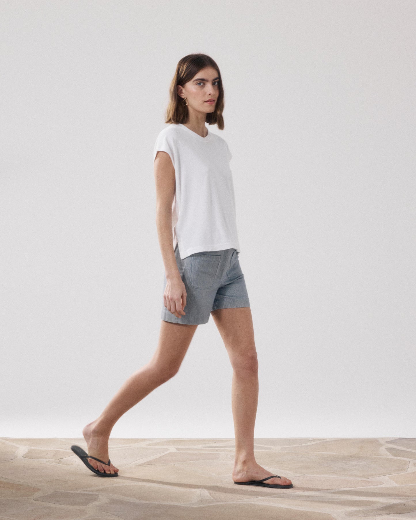 Short Femme en Coton Blanc & Bleu Solene